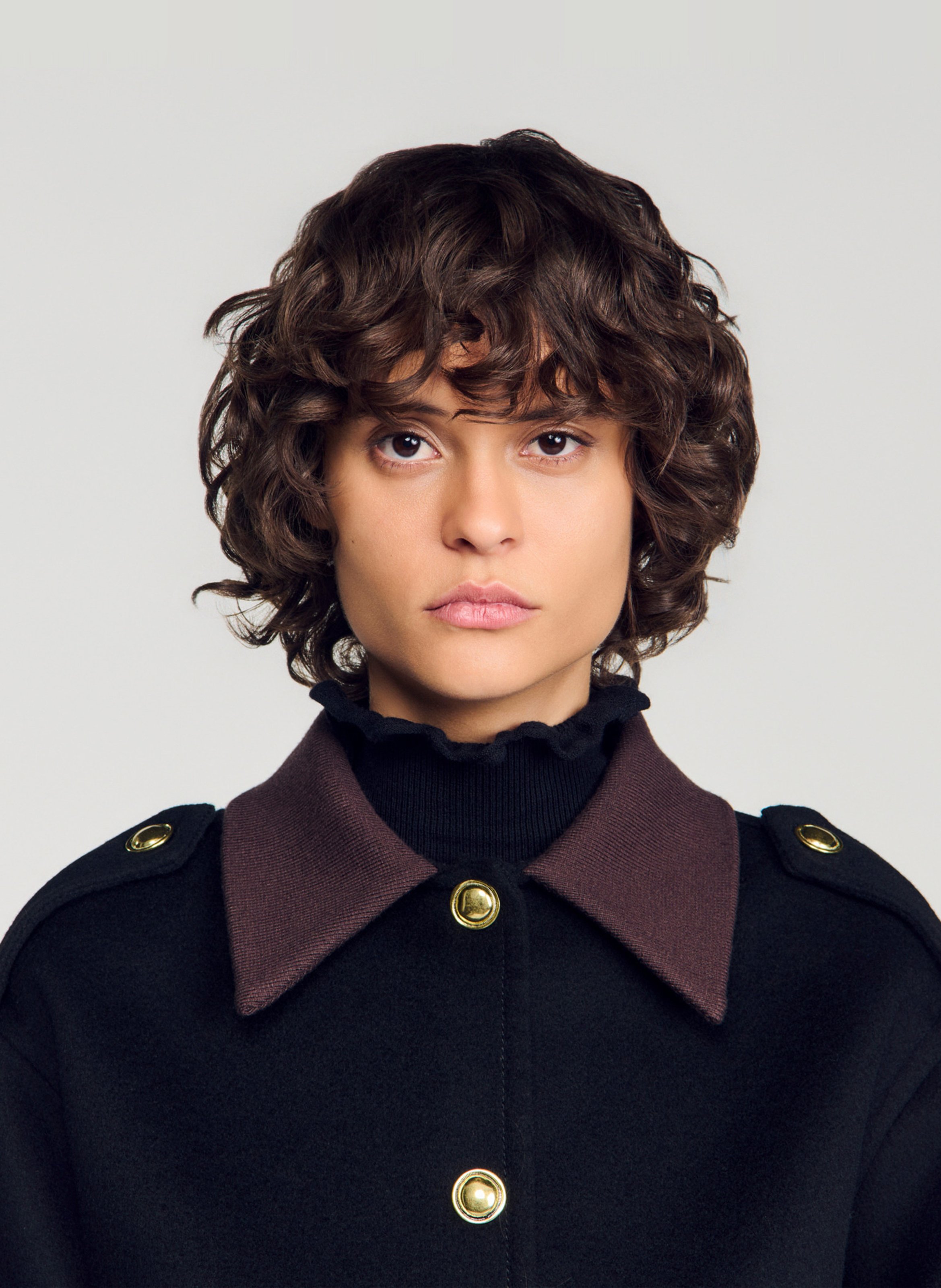 Manteau court col classique en laine SANDRO Noir