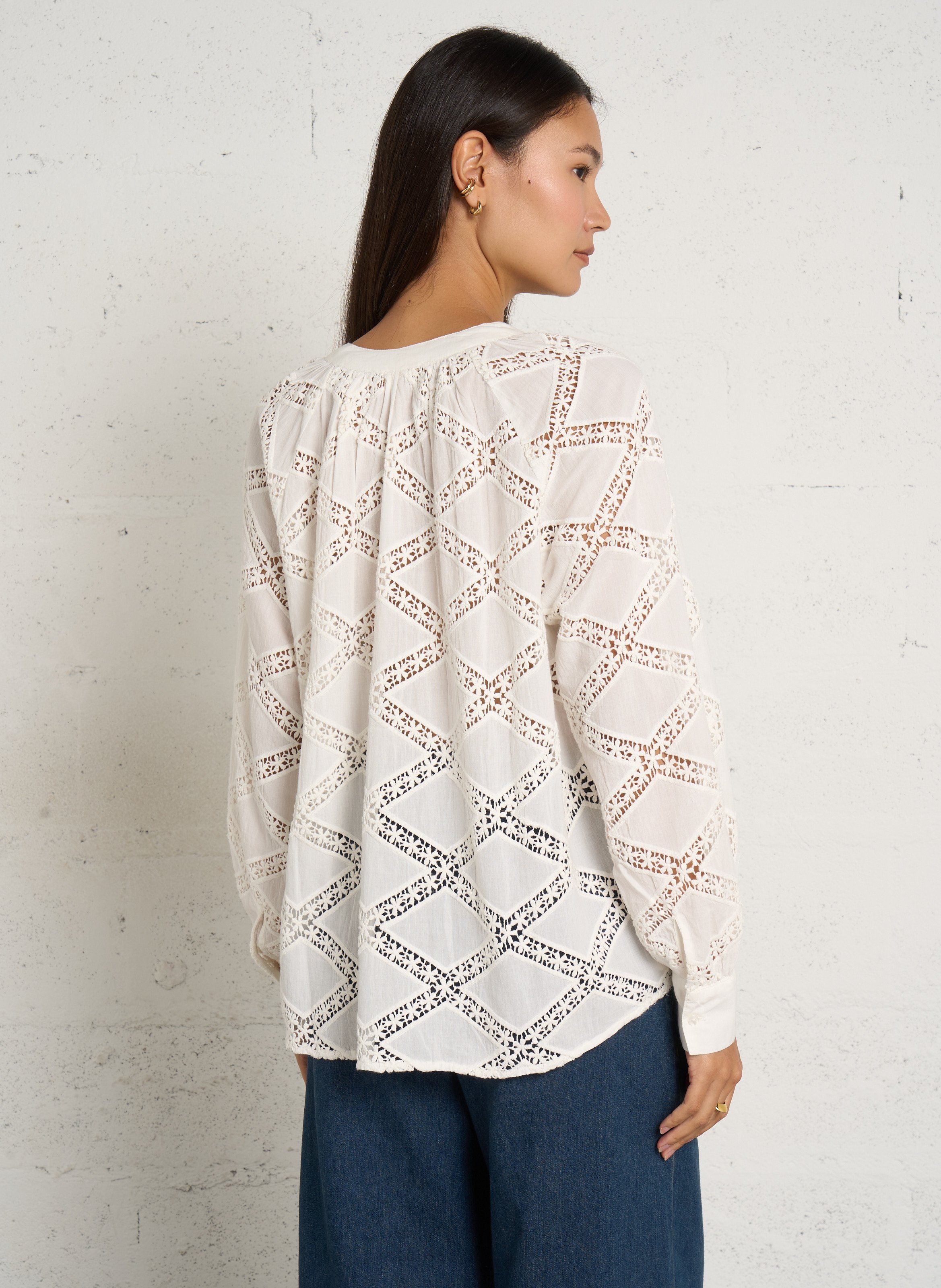 Chemisier oversize à motifs en dentelle en coton PETITE MENDIGOTE Beige