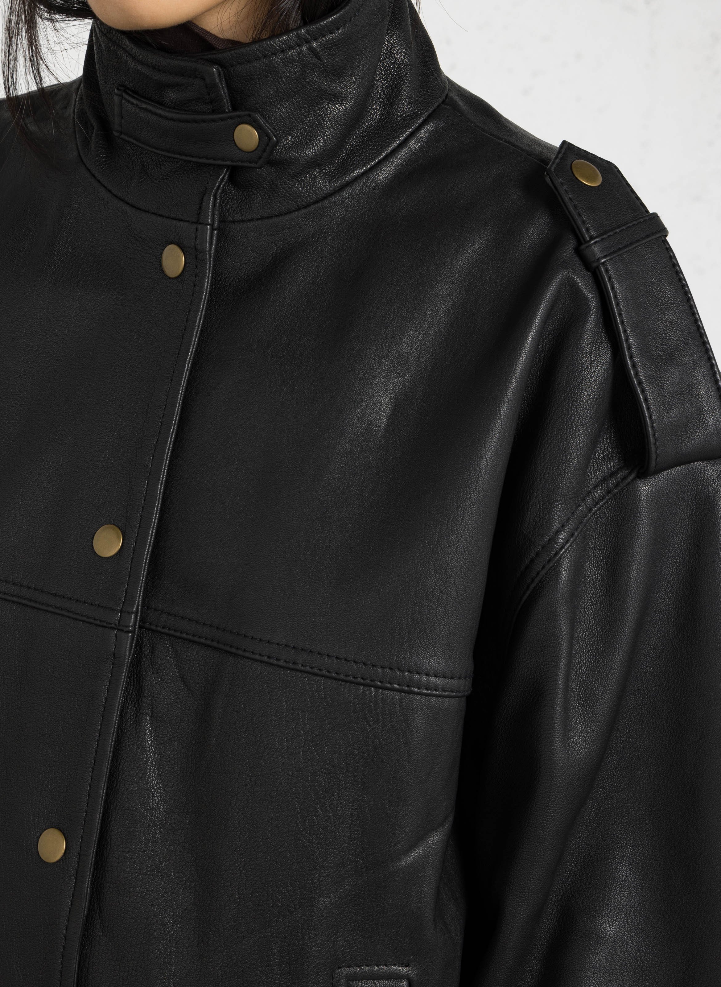 Oversized leather jacket MAISON 123 Black
