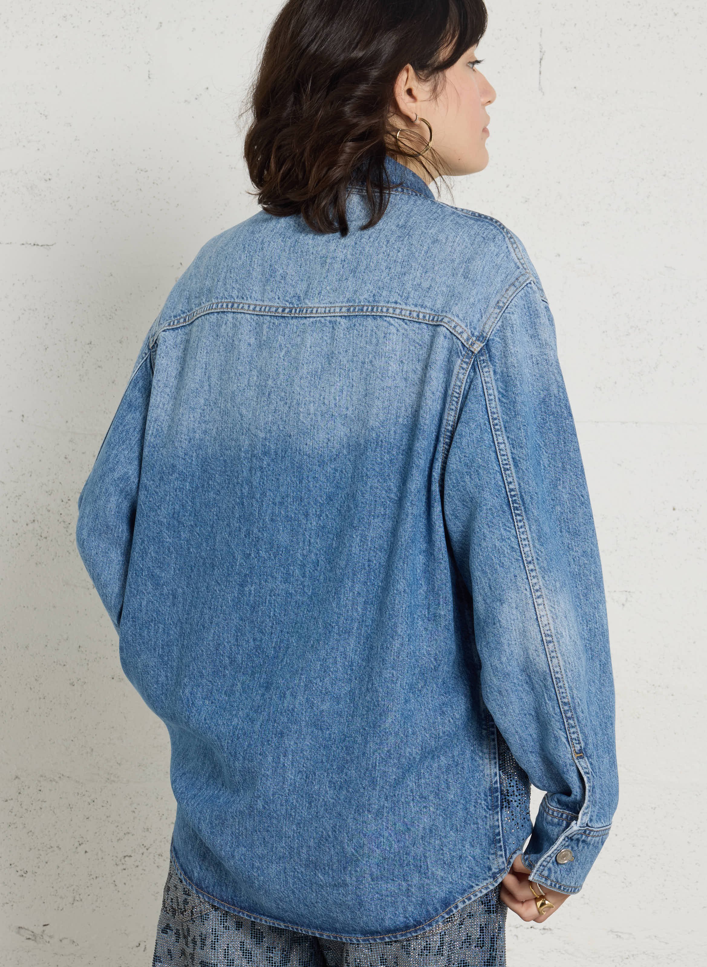 Loose-Fitting Shirt with Rhinestone Details LIU JO Blue