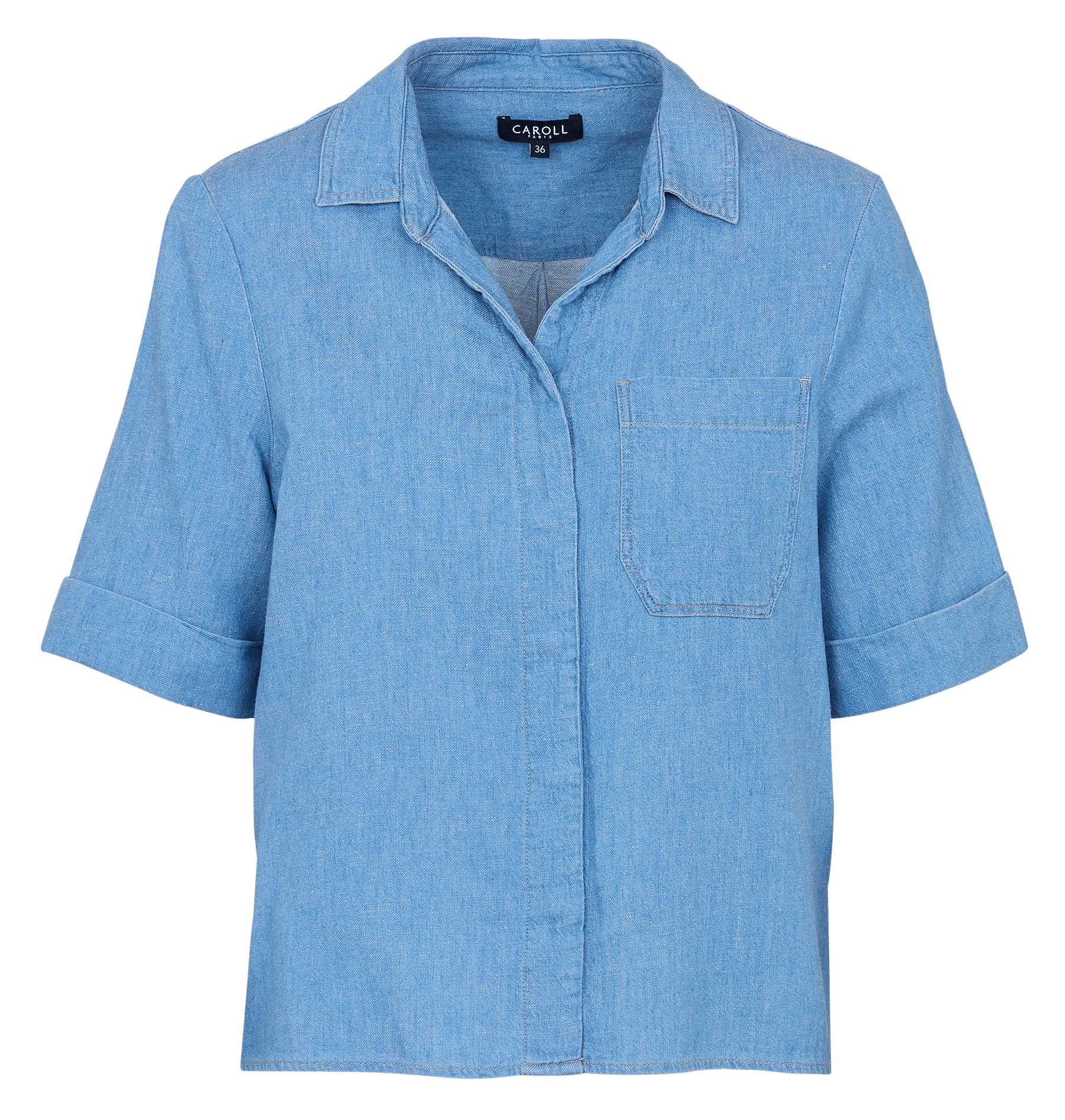 Chemise droite col V en coton mélangé CAROLL Bleu