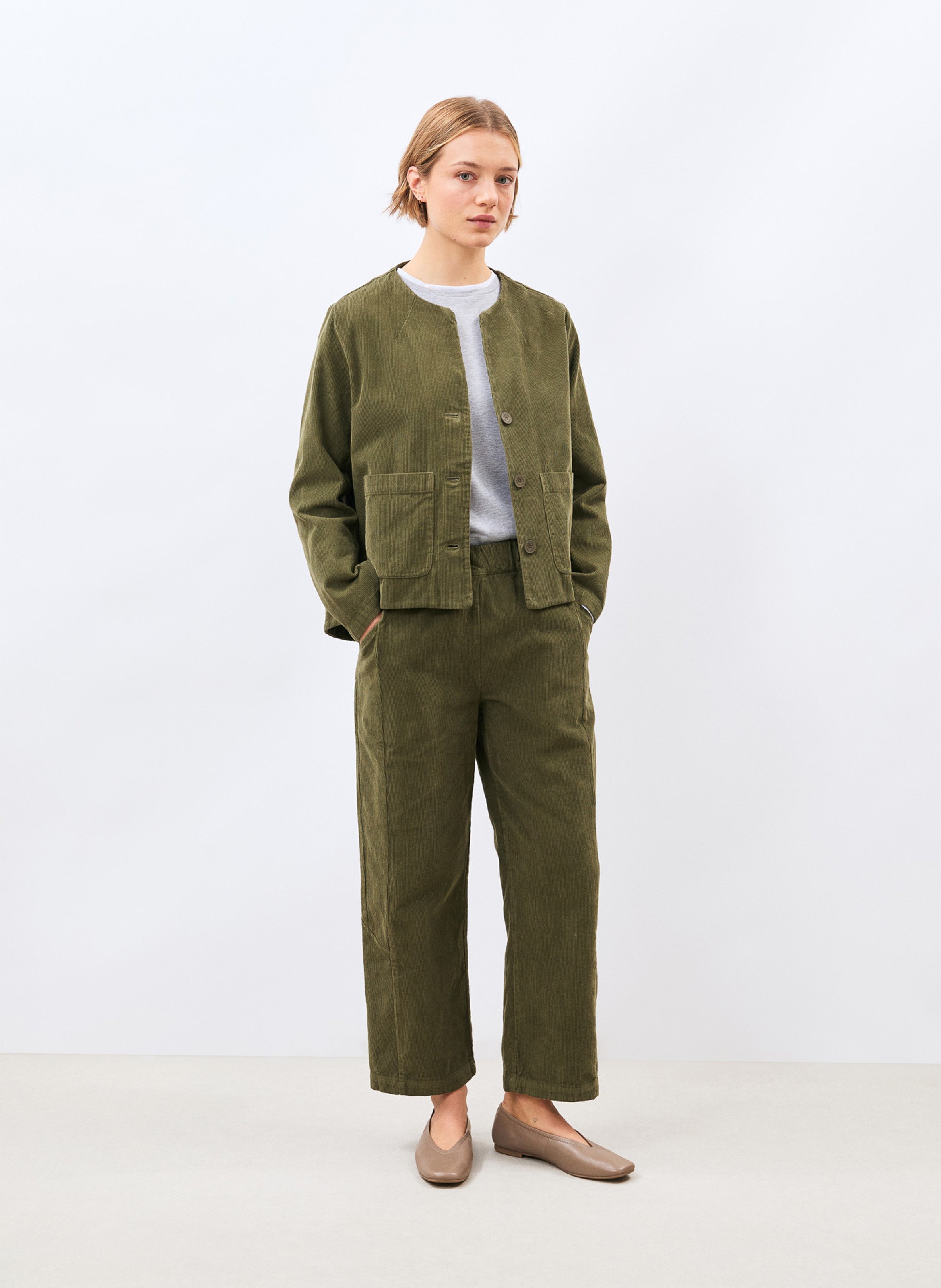 Veste droite velours côtelé en coton HUMILITY Vert