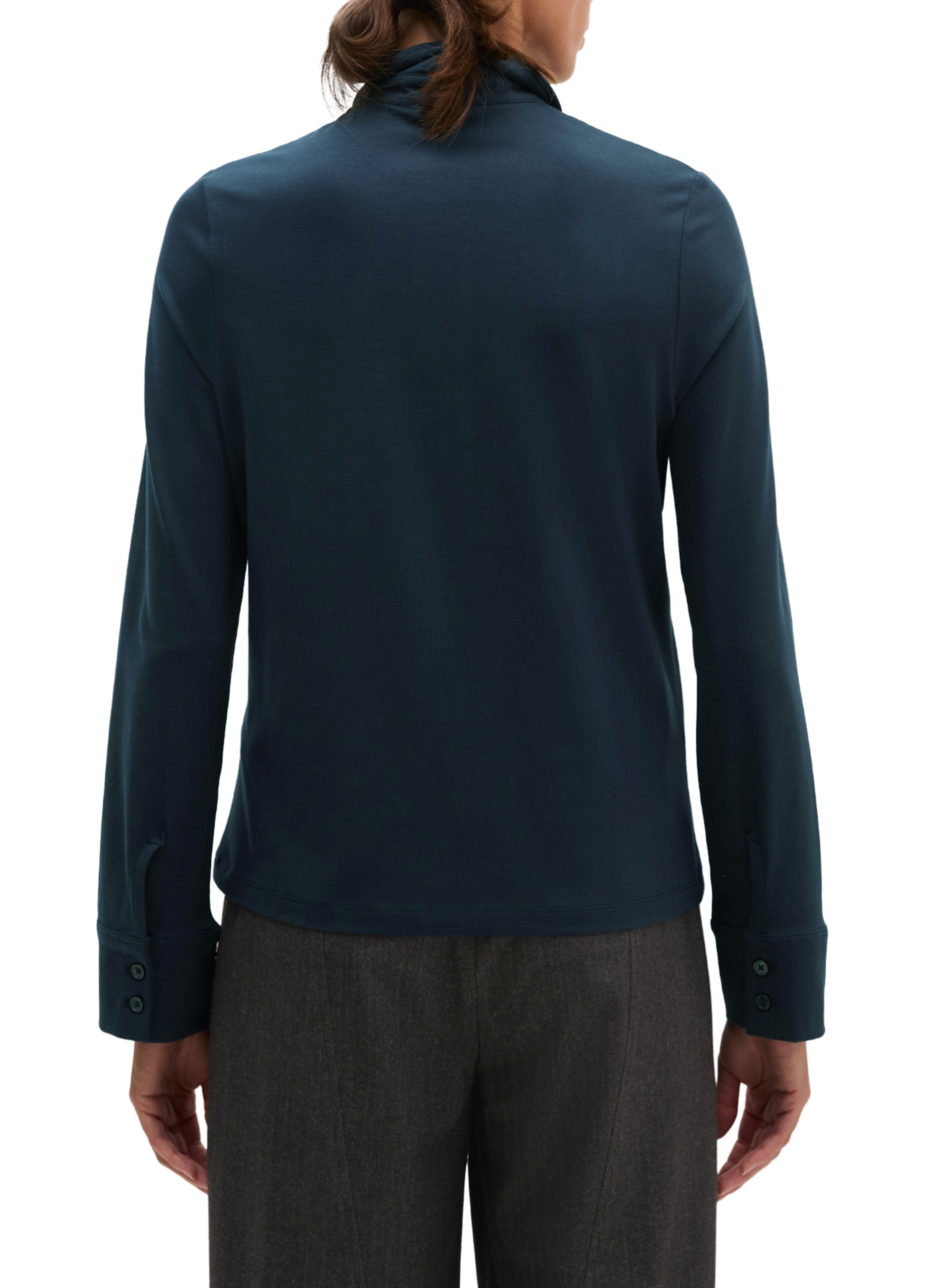 Polo droit à manches longues en coton mélangé | Bleu MARC O'POLO Femme
