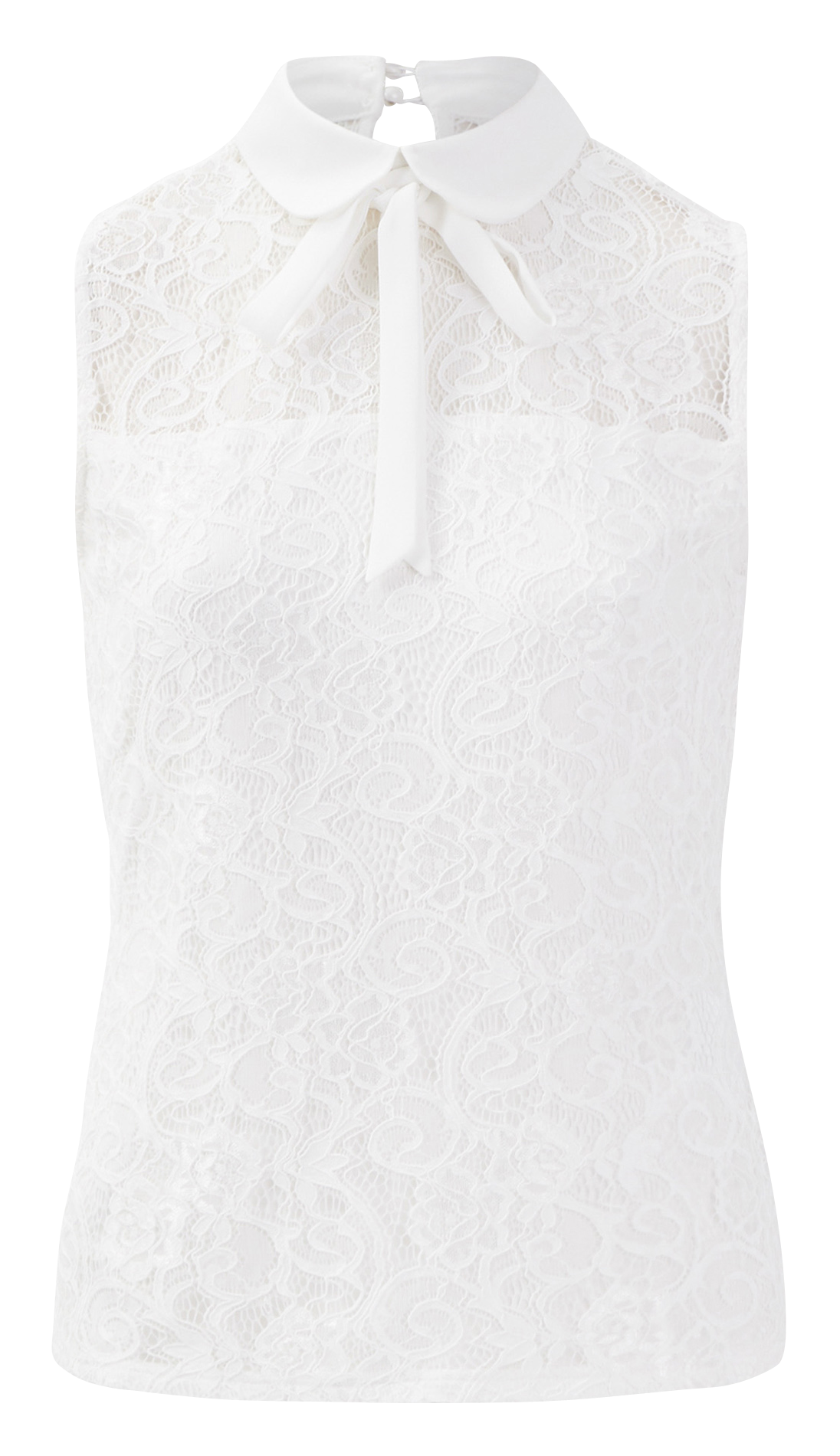 Ärmelloses Top mit Bubikragen und Spitze MORGAN Weiss