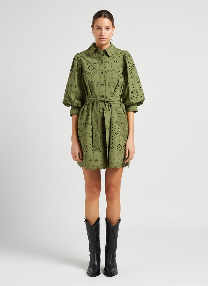 Vestido Recto De Algodón Orgánico Con Calados Olive Green Scotch And Soda - Mujer | Place des Tendances Vestido Recto De Algodón Orgánico Con Calados Olive Green Scotch And Soda - Mujer | Place des Tendances
