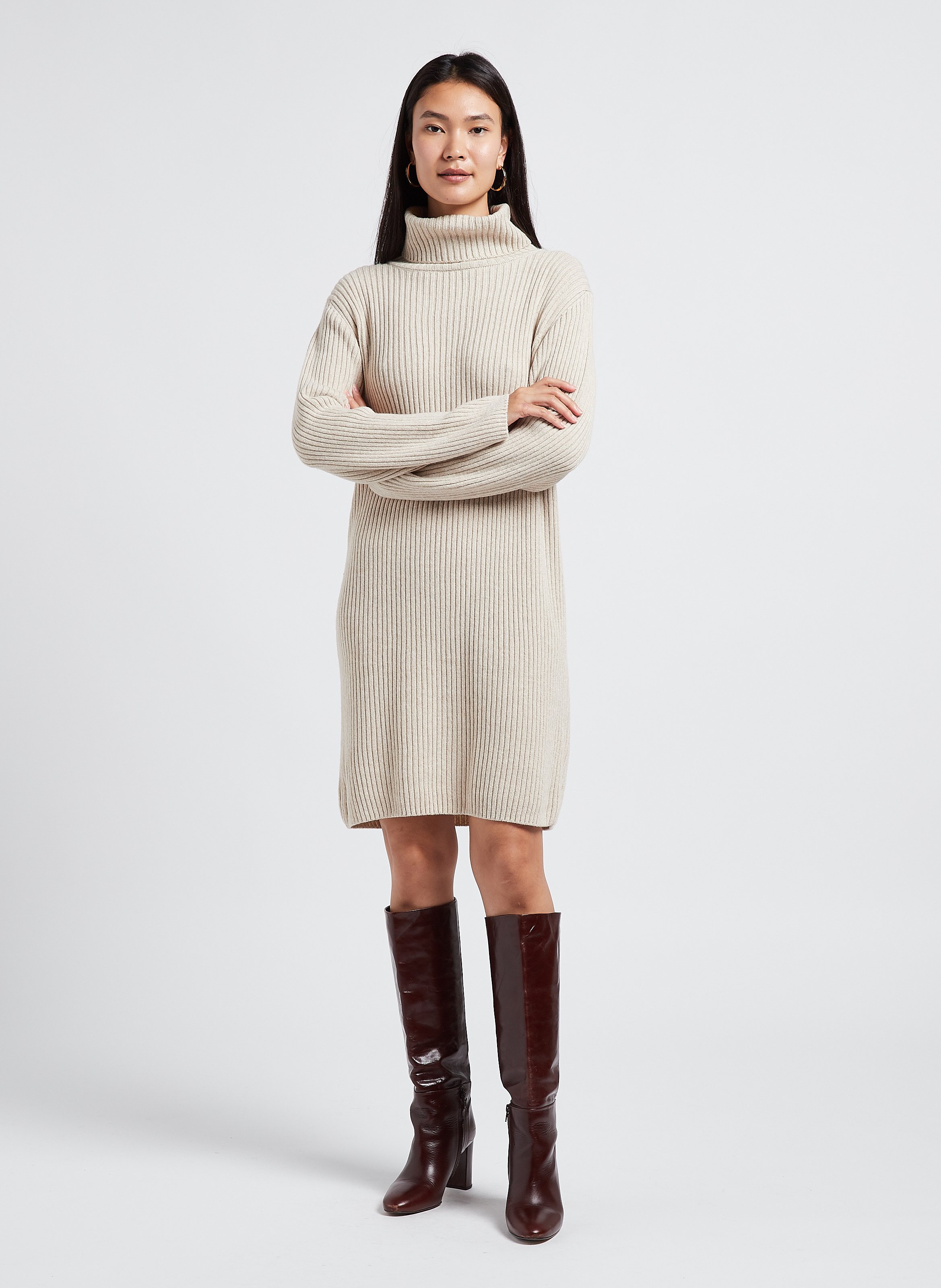 Beige 2025 turtleneck dress