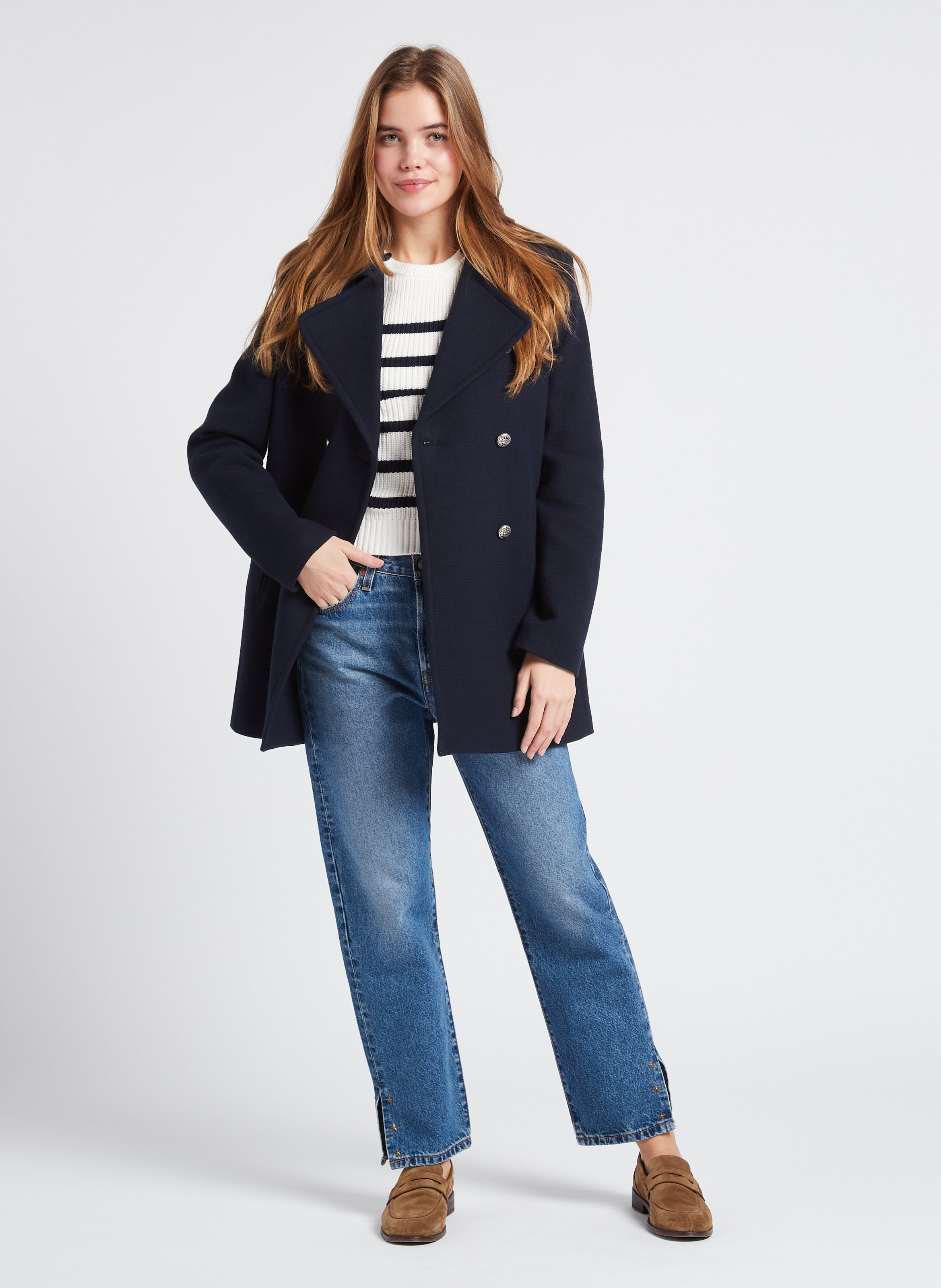 Jean droit cropped en coton LEVI'S Bleu