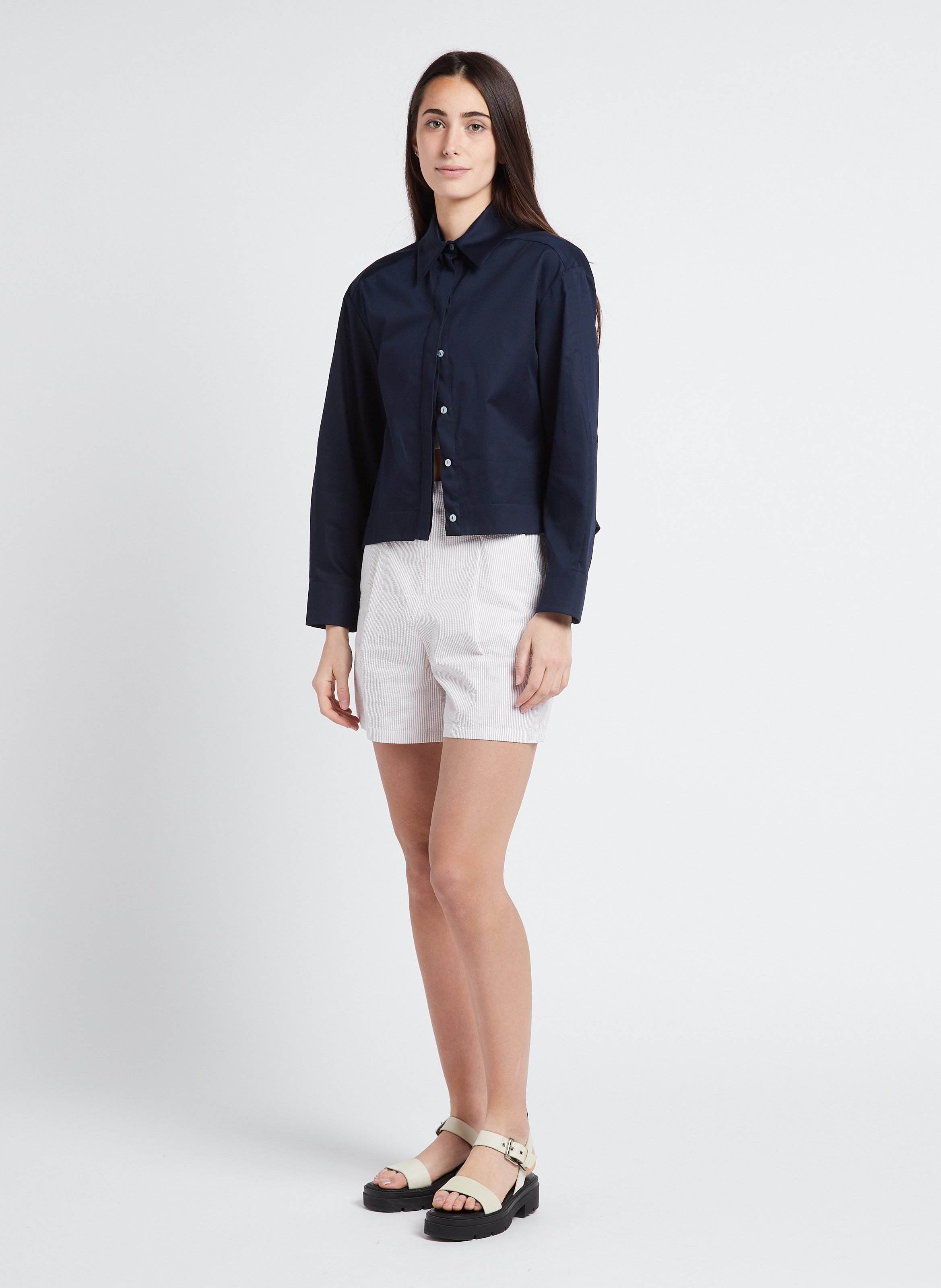 Cropped satin-effect cotton shirt MAX MARA LEISURE Blue