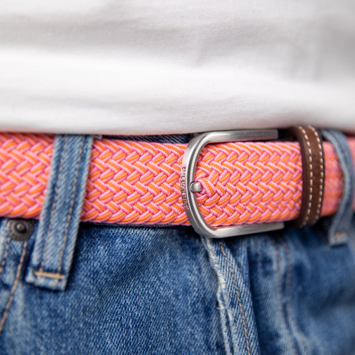 Multicolored braided elastic belt BILLYBELT Orange