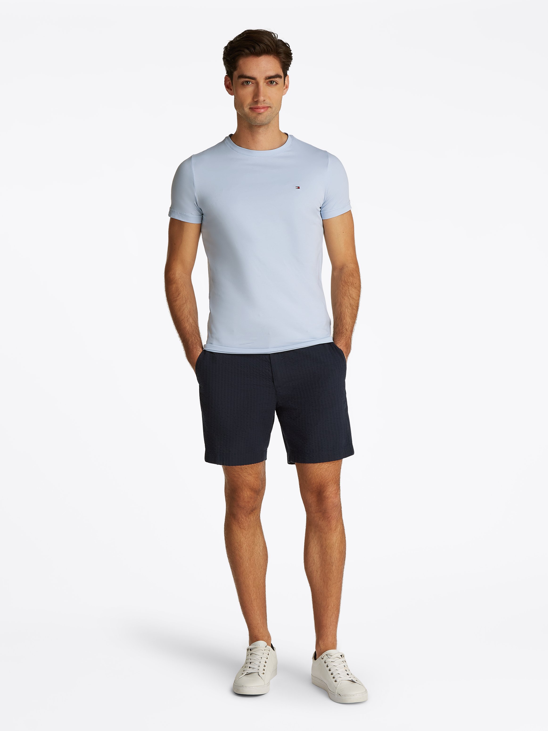 Tee-shirt col rond slim-fit en coton bio TOMMY HILFIGER Bleu