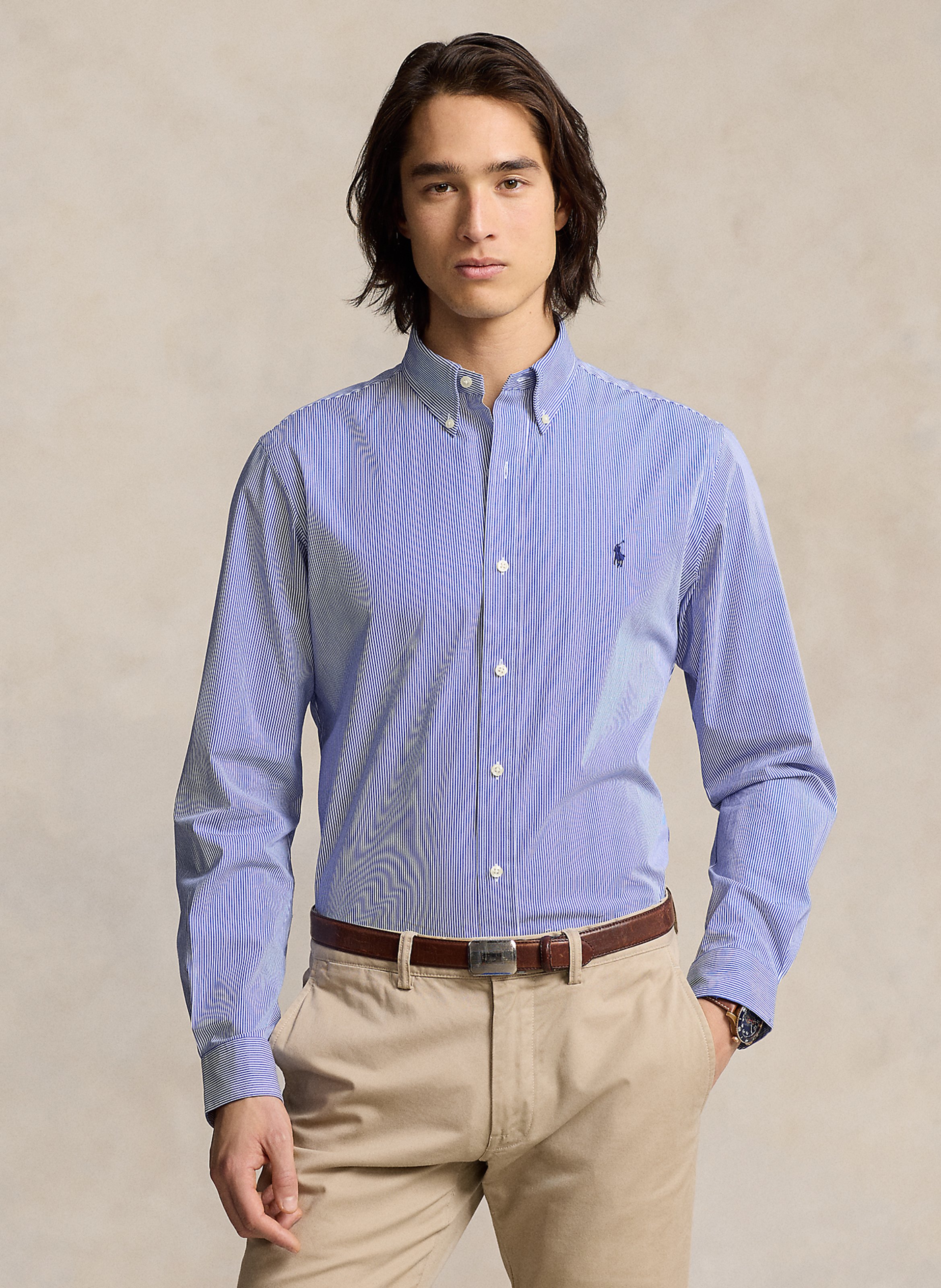 Hemd aus Baumwoll-Mix mit Button-down-Kragen POLO RALPH LAUREN Blau