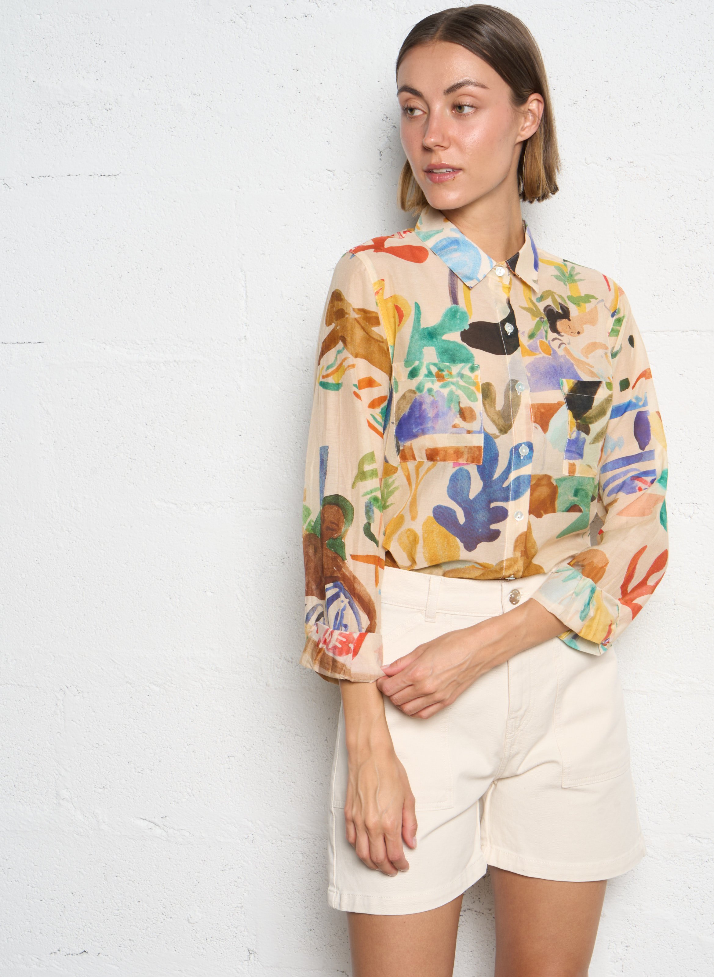 Classic collar shirt in cotton and silk G.KERO Multicolored