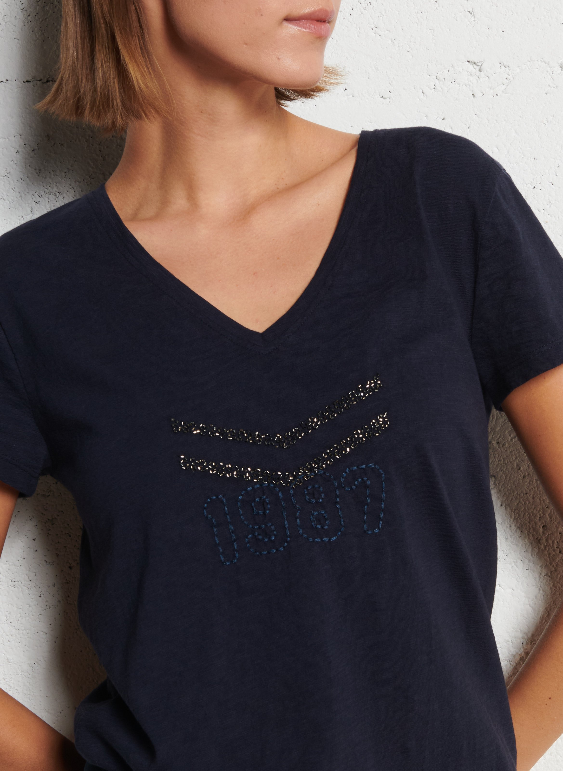 Baumwoll-T-Shirt mit U-Boot-Ausschnitt IKKS Blau