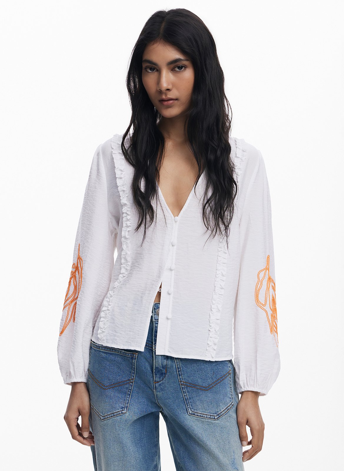 Blouse droite col V DESIGUAL Blanc