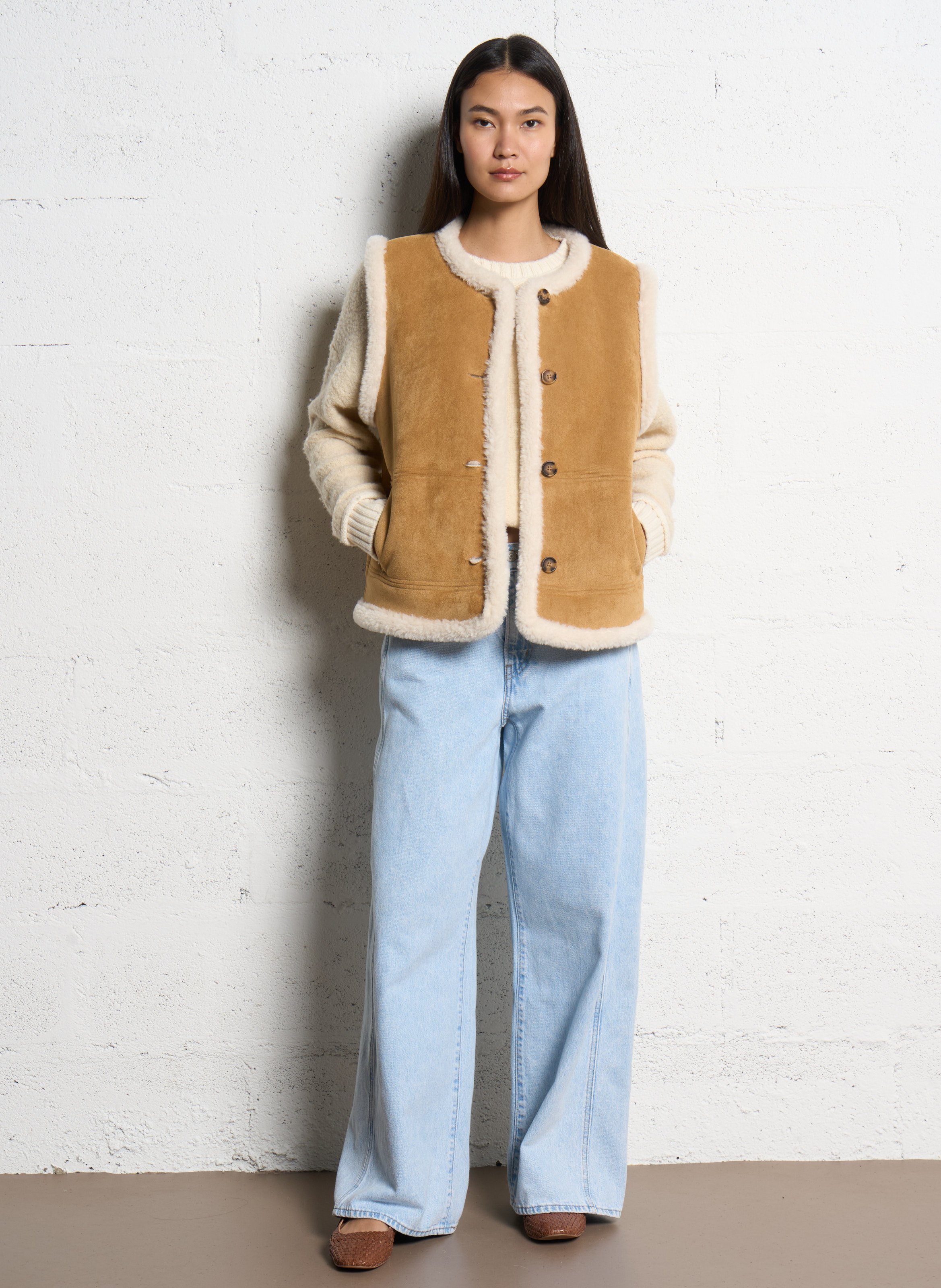 Veste droite col rond JC SOPHIE Beige