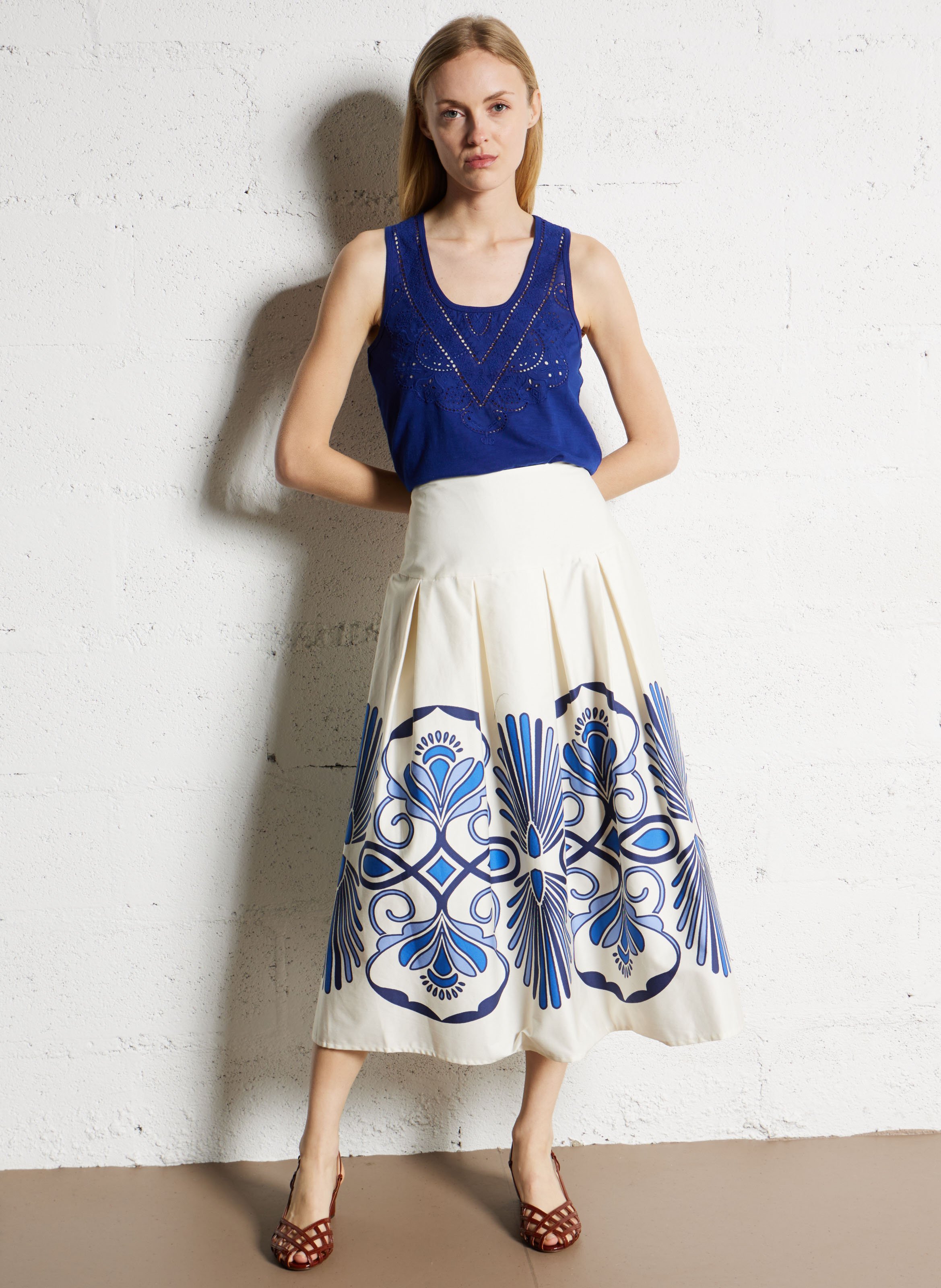 Jupe midi imprimée en coton SOPHIE+LUCIE Beige