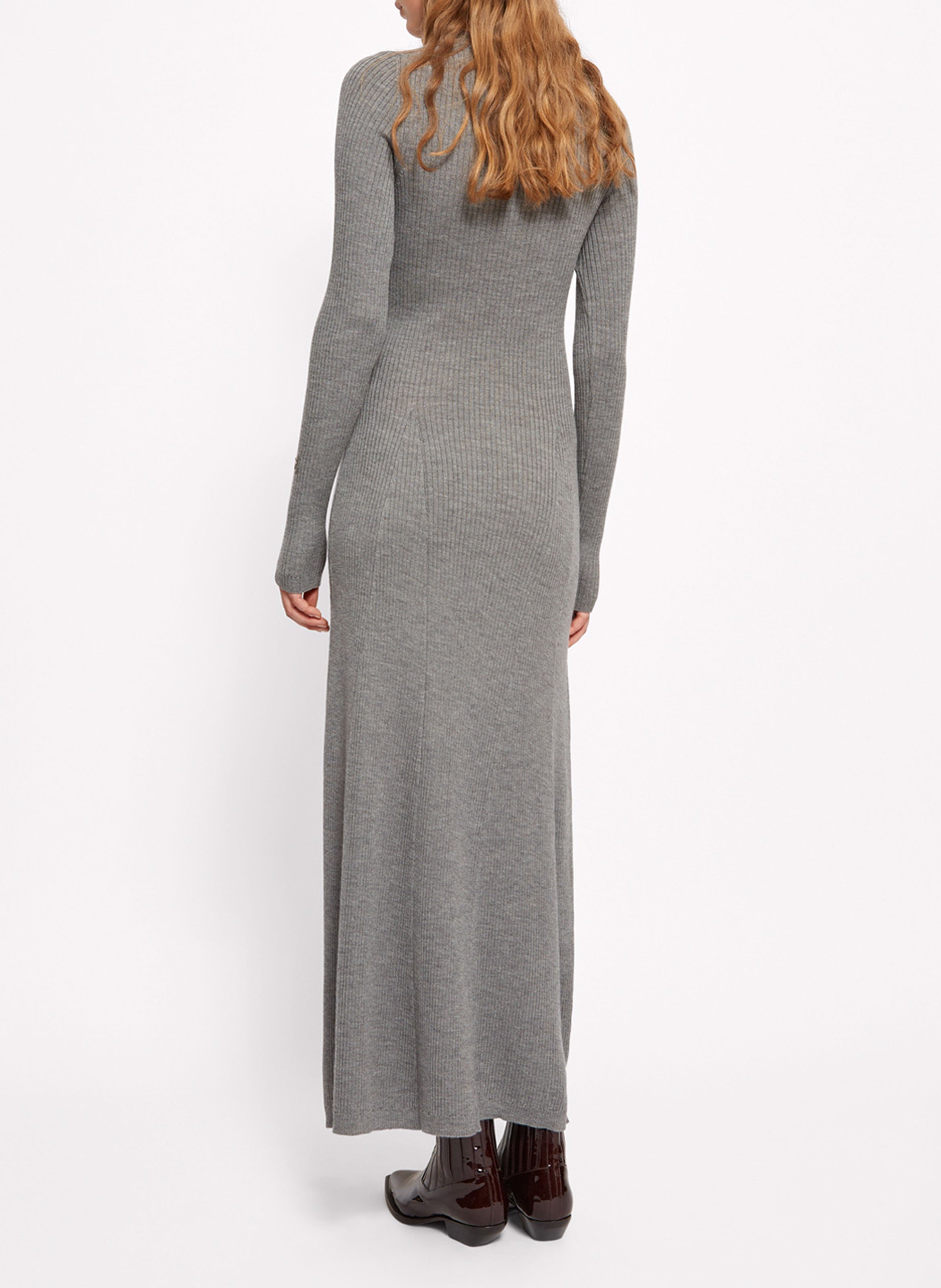 Robe longue col rond en laine de mérinos ROSEANNA Gris