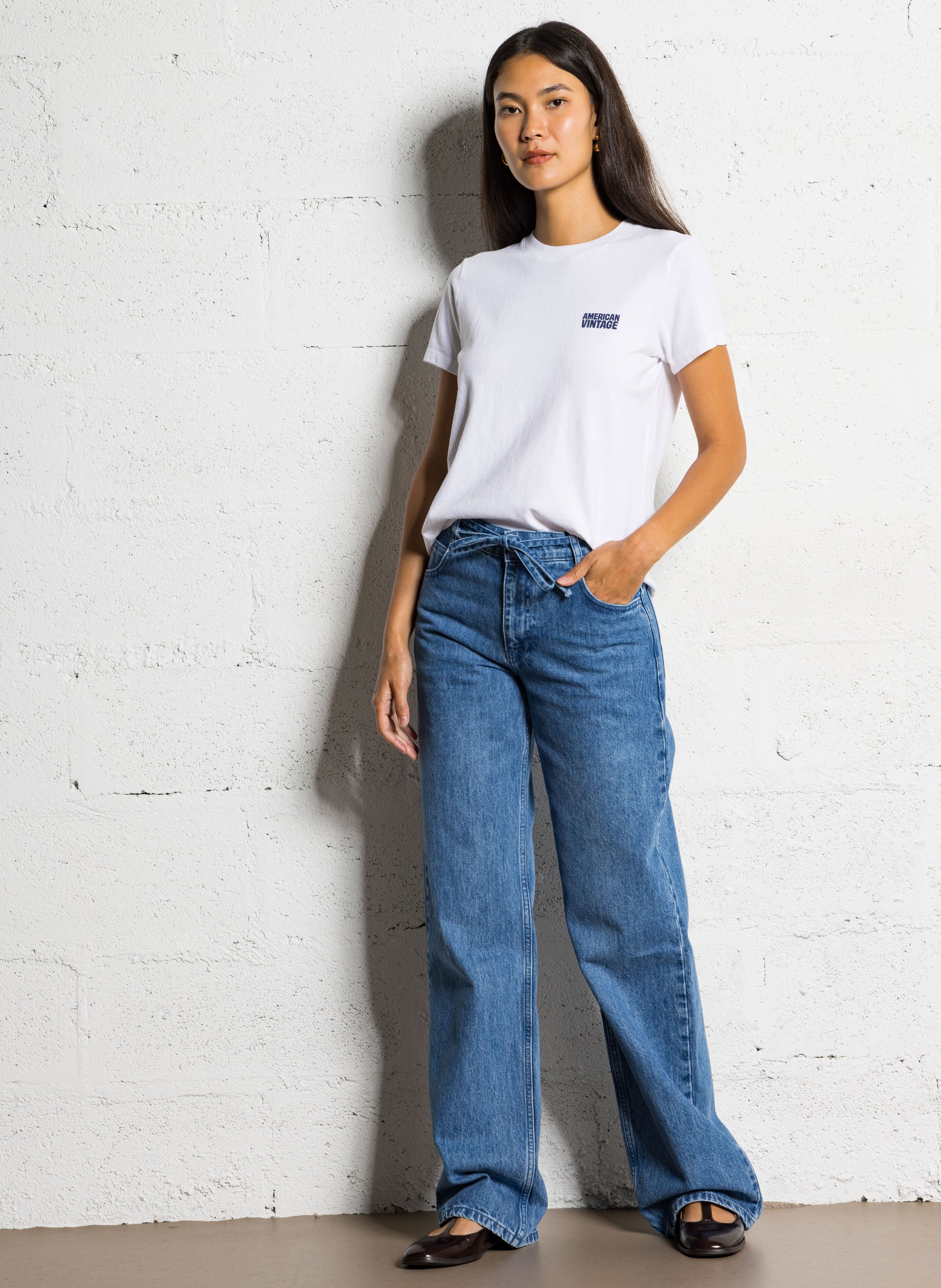 Tee-shirt droit col rond en coton AMERICAN VINTAGE Blanc