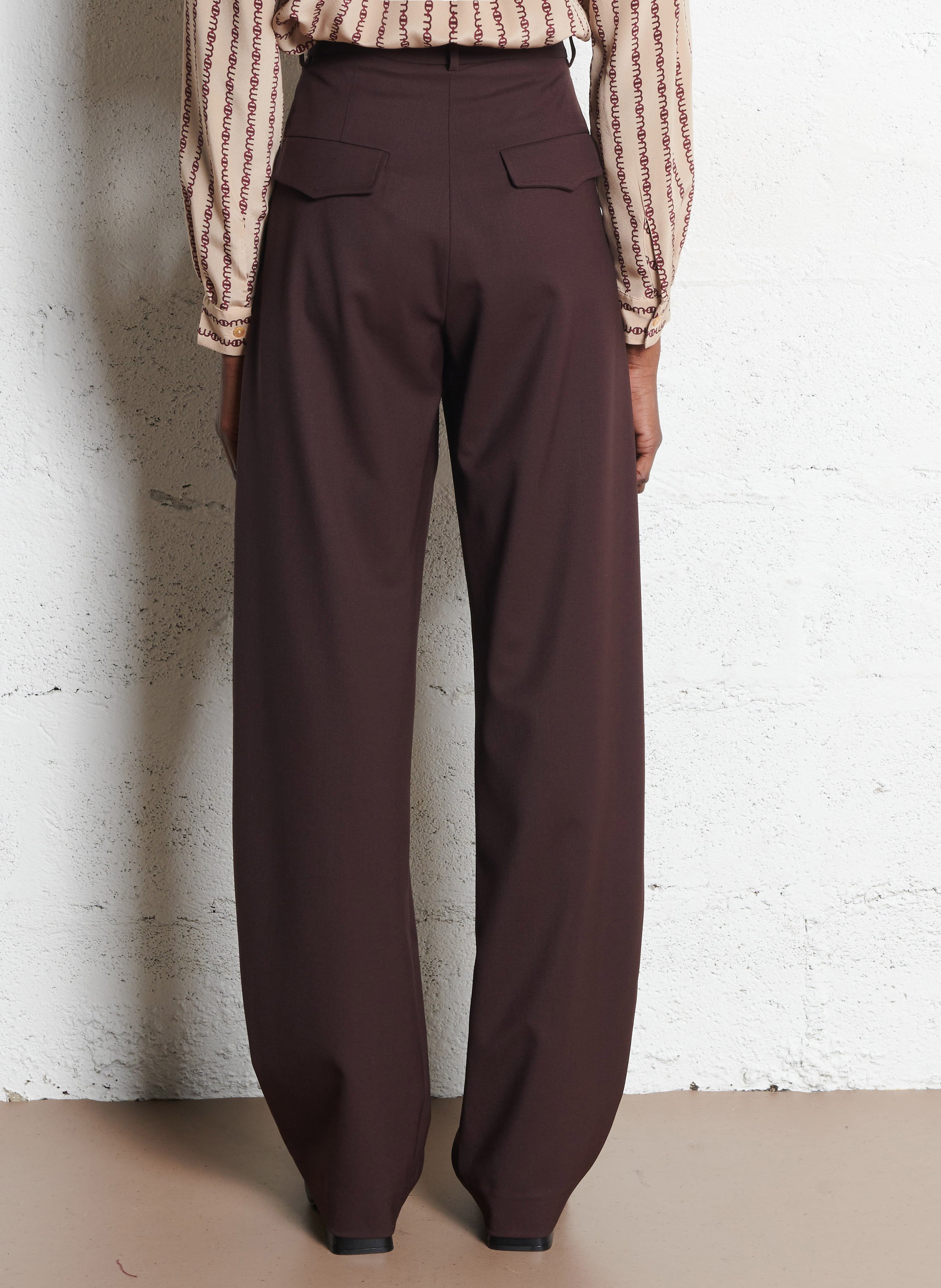 Pantalon large à pinces en laine mélangée MARGAUX LONNBERG Marron