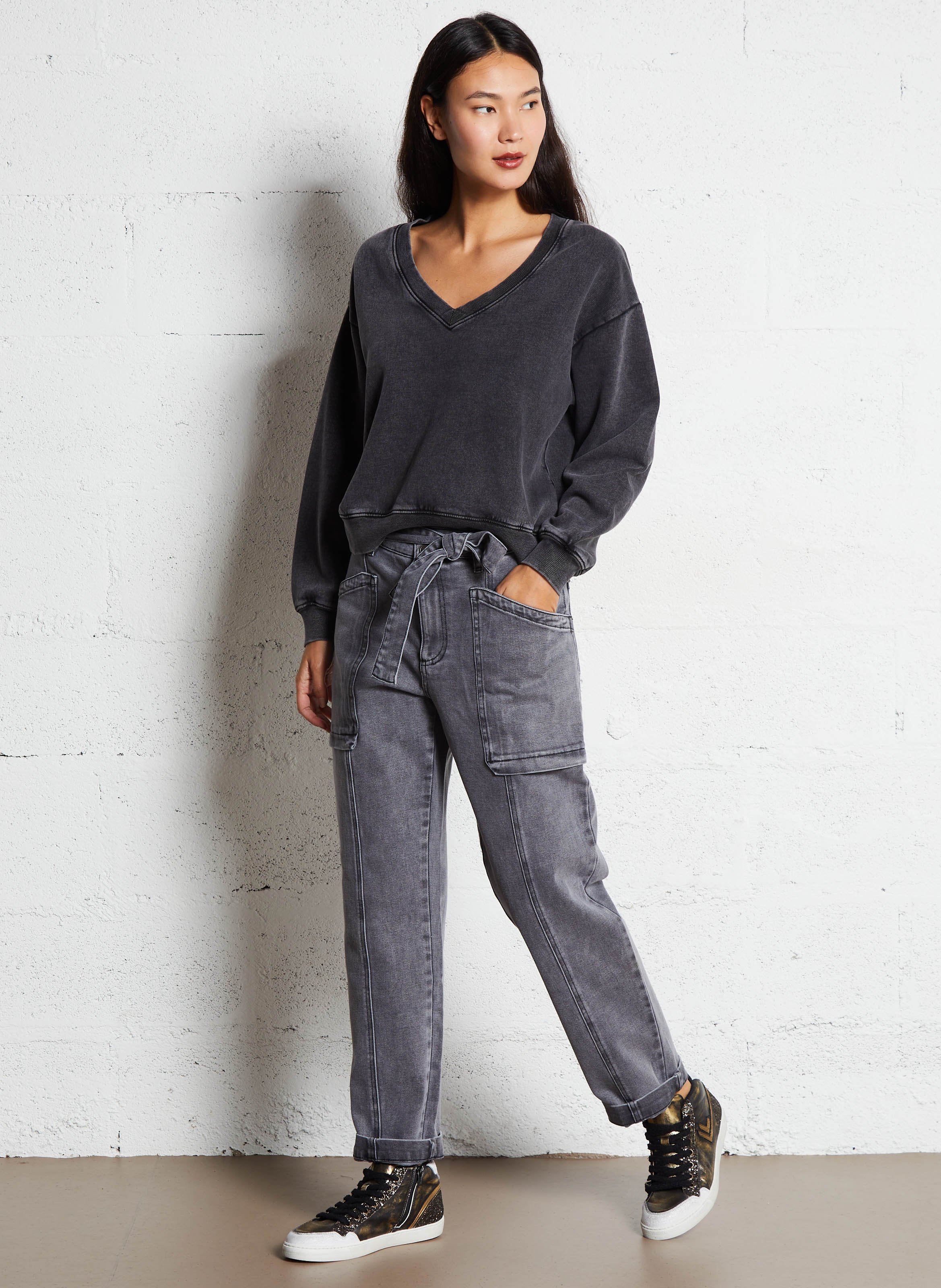 Metallische Sneakers mit Pailletten aus Leder IKKS Khaki