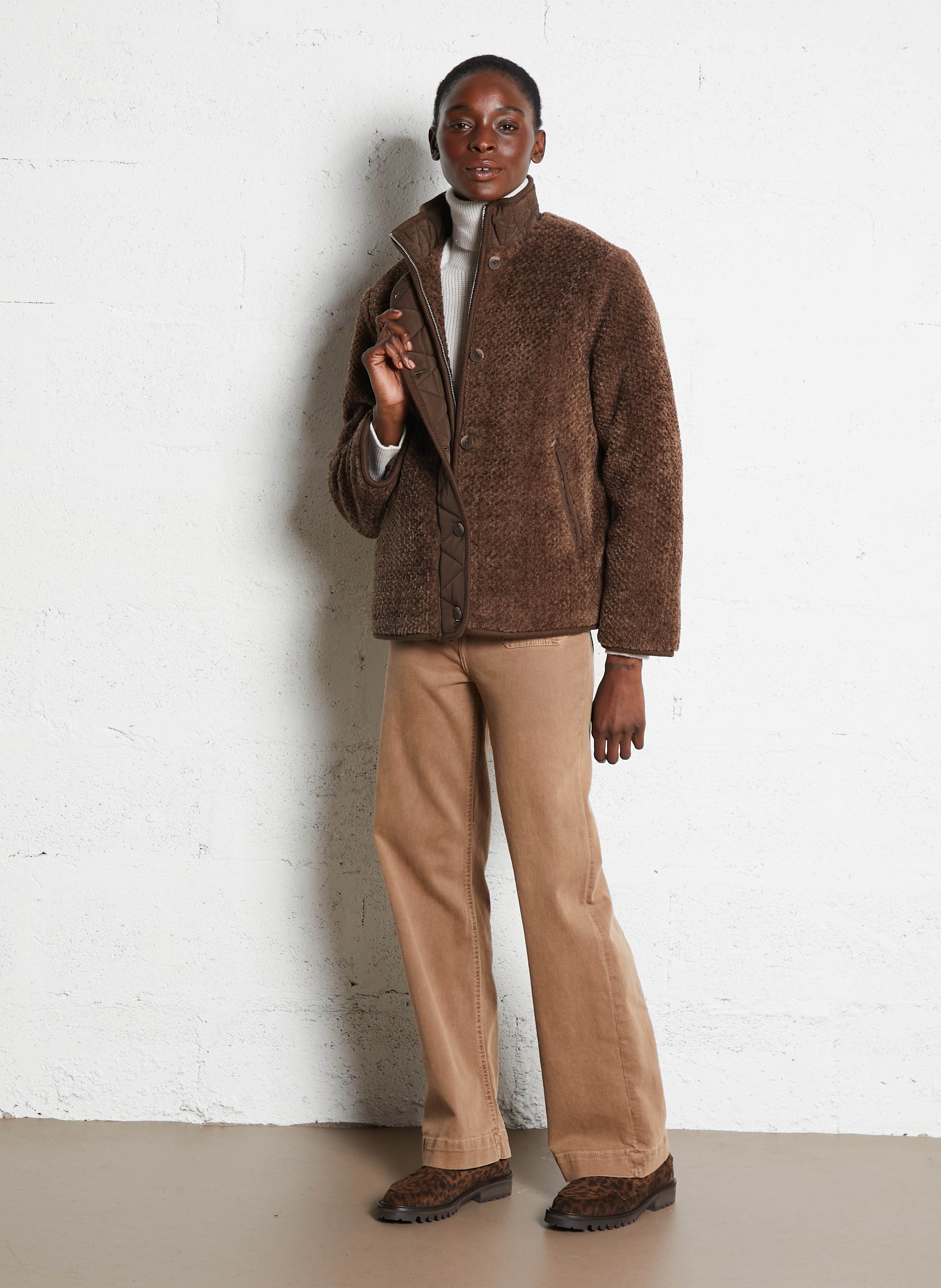 Kurzer einfarbiger Kunstpelzmantel SUD EXPRESS Braun