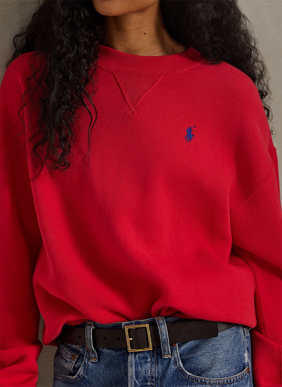 Sweat col rond en coton mélangé POLO RALPH LAUREN Rouge