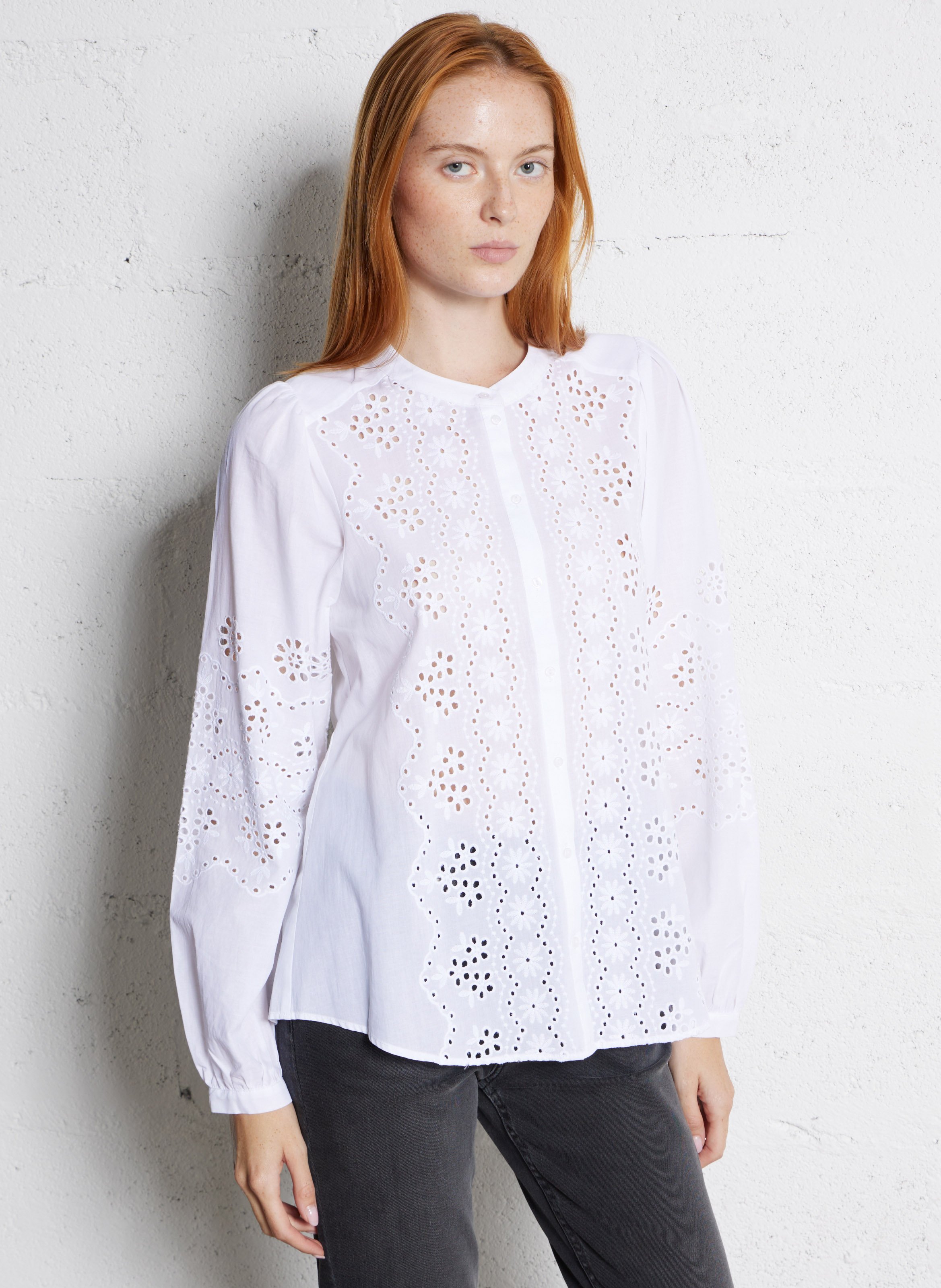 Wijdvallende katoenen blouse met Mao-kraag SUD EXPRESS Wit