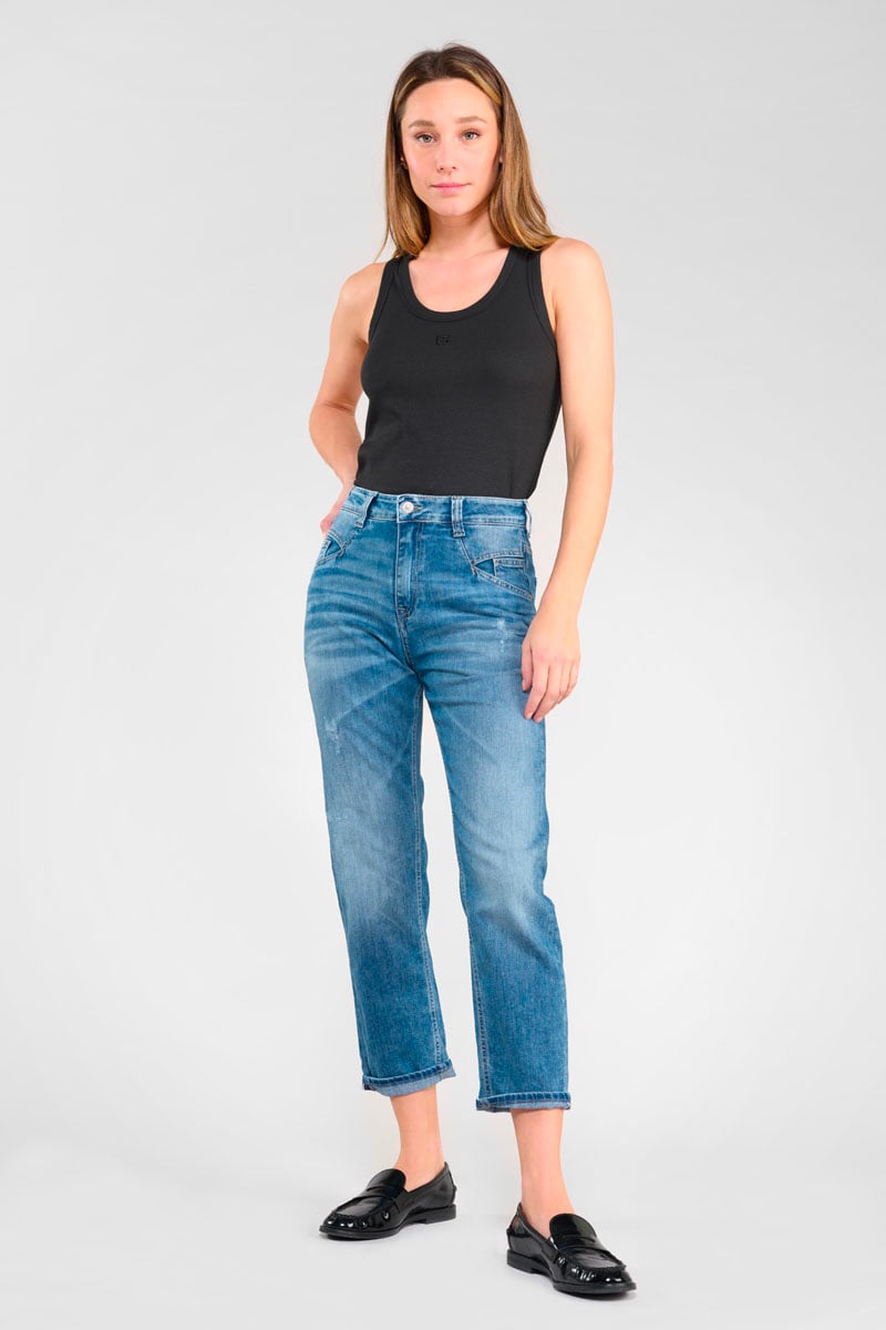 Loose jeans, large girlfriend high waist, 7/8 length LE TEMPS DES CERISES Blue