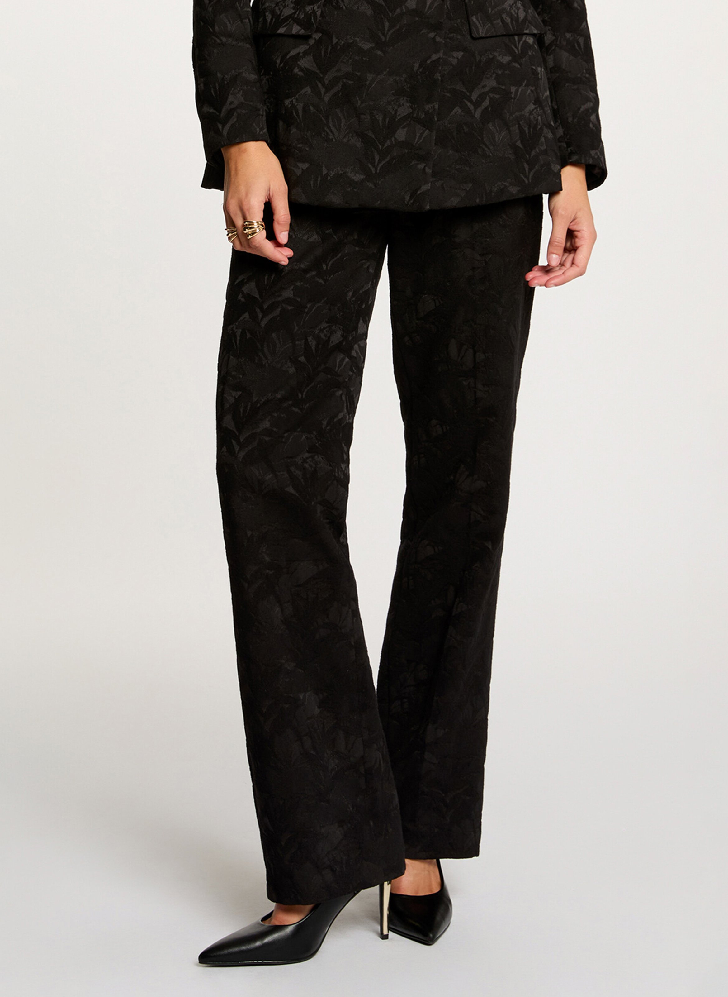 Wijde broek met plantaardige print MORGAN Zwart