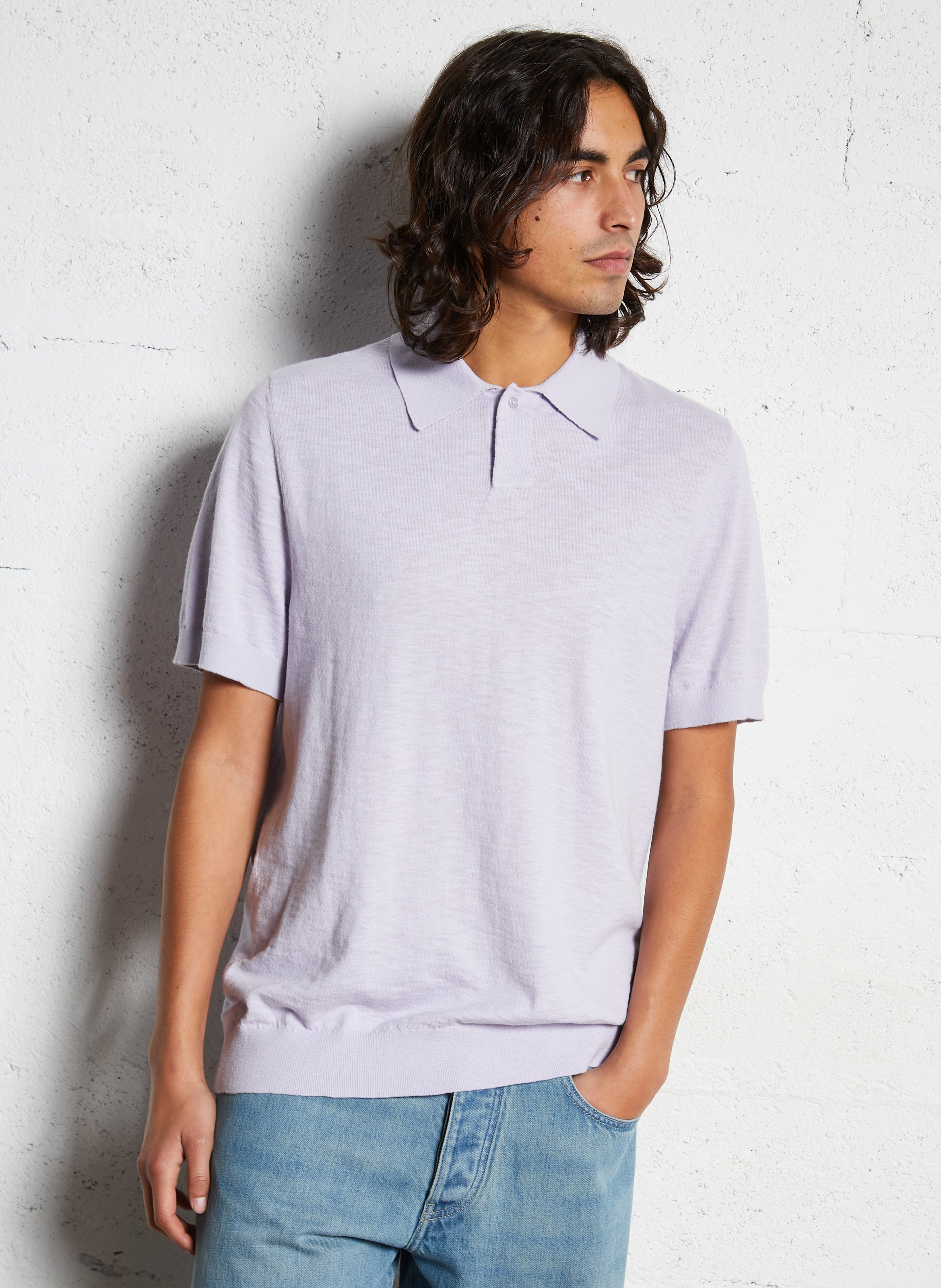 Short-sleeved polo in flamed knit IKKS Purple