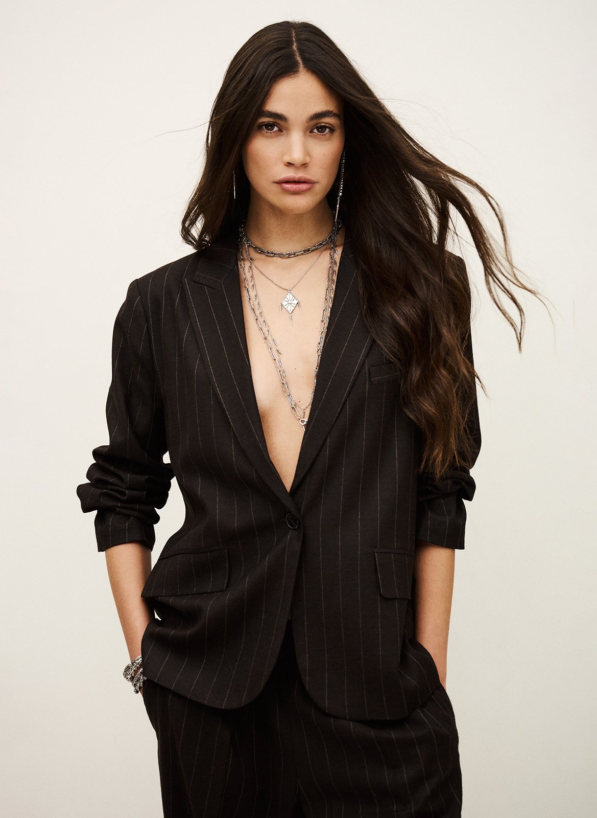 Veste tailleur oversize rayée BA&SH Marron