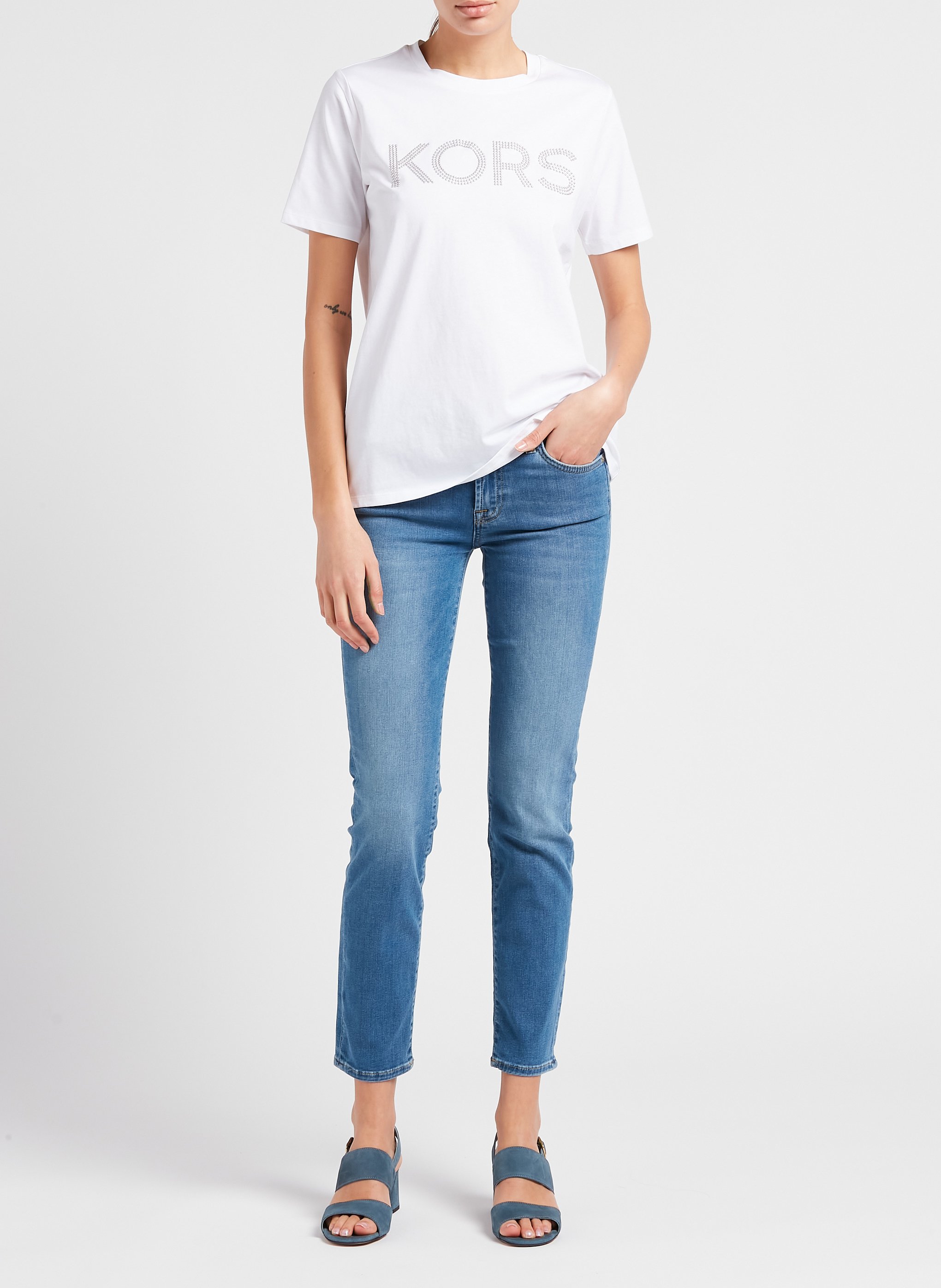 Tee shirt col rond à logo en coton bio MICHAEL KORS Blanc