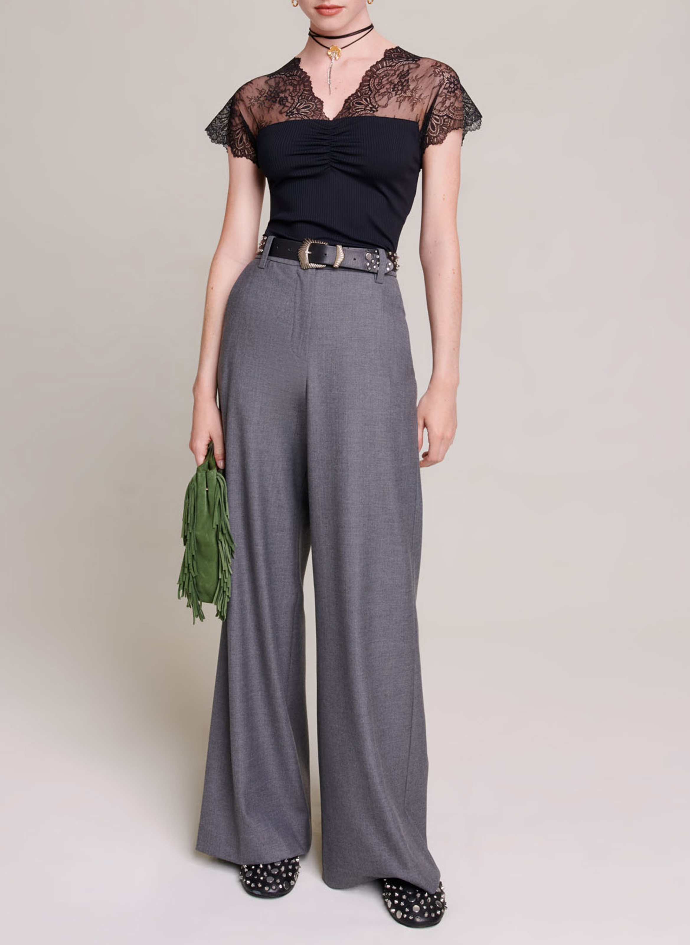 V-neck top with lace MAJE Black