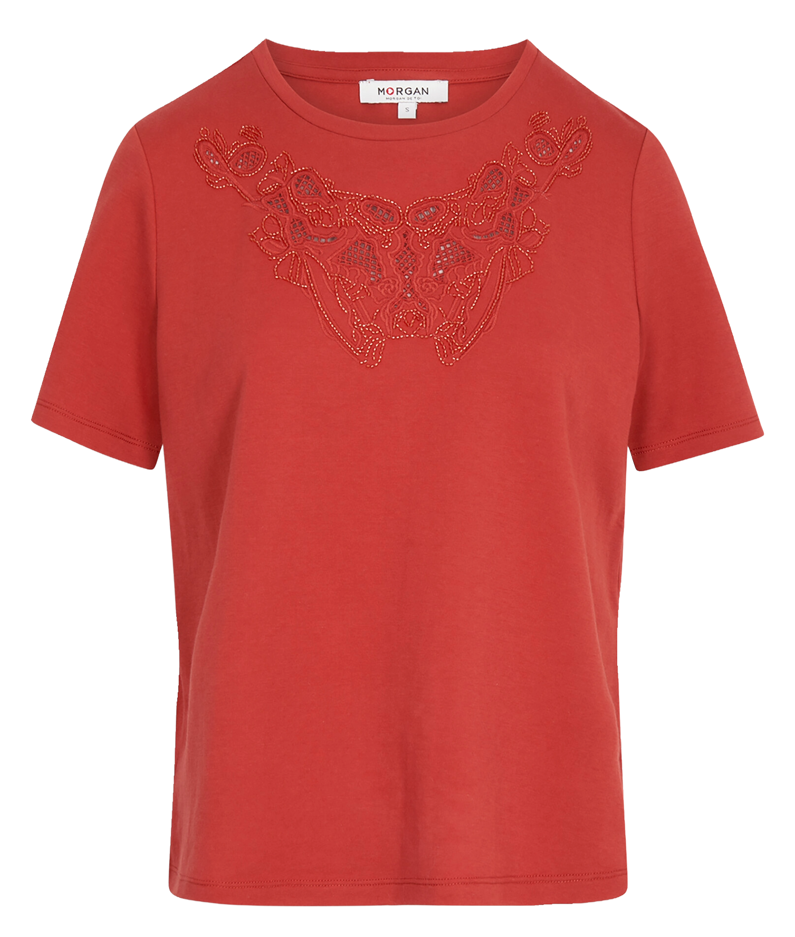 Straight cotton-blend round-neck T-shirt MORGAN Orange