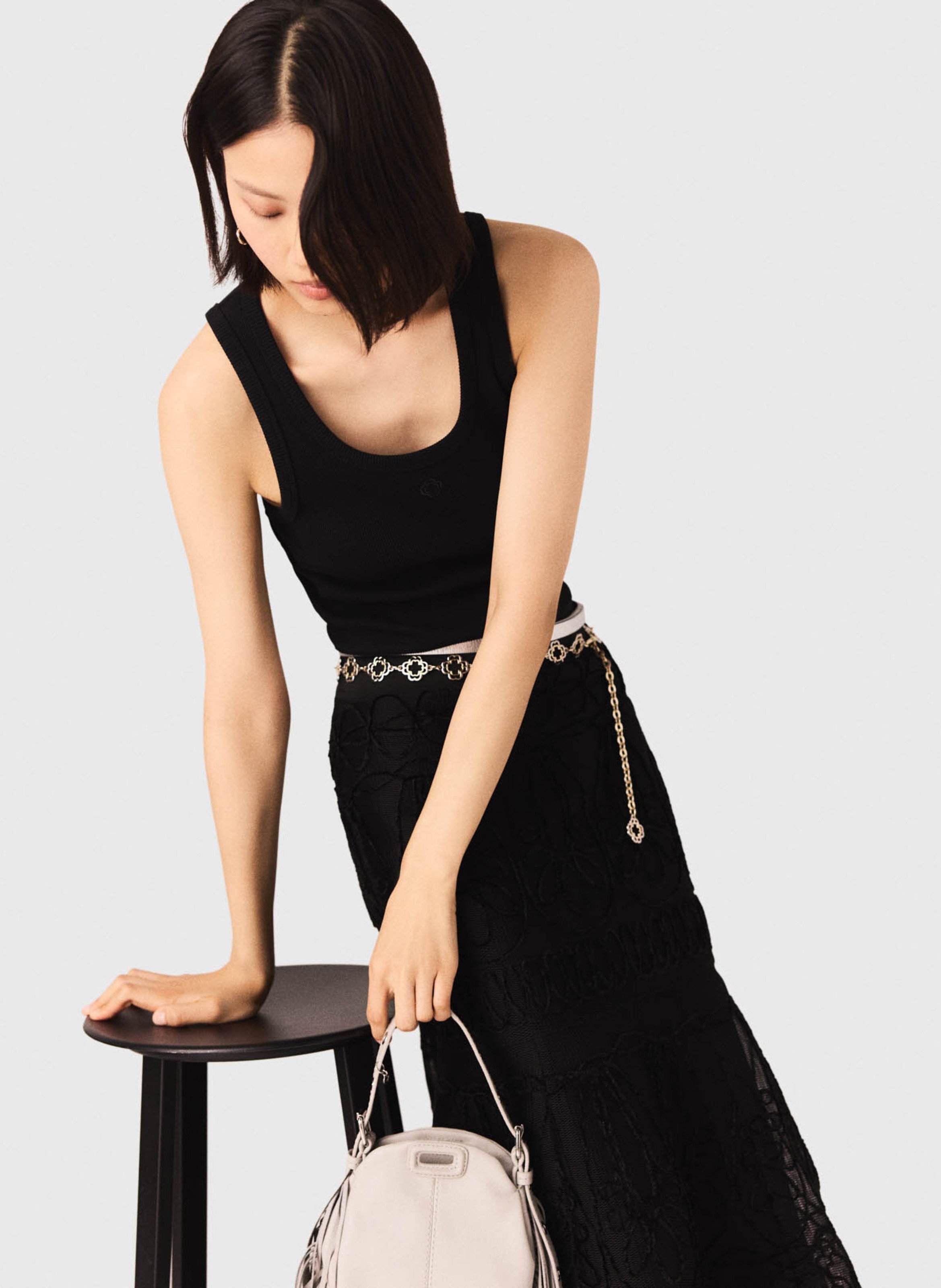 Débardeur droit col rond en coton côtelé MAJE Noir