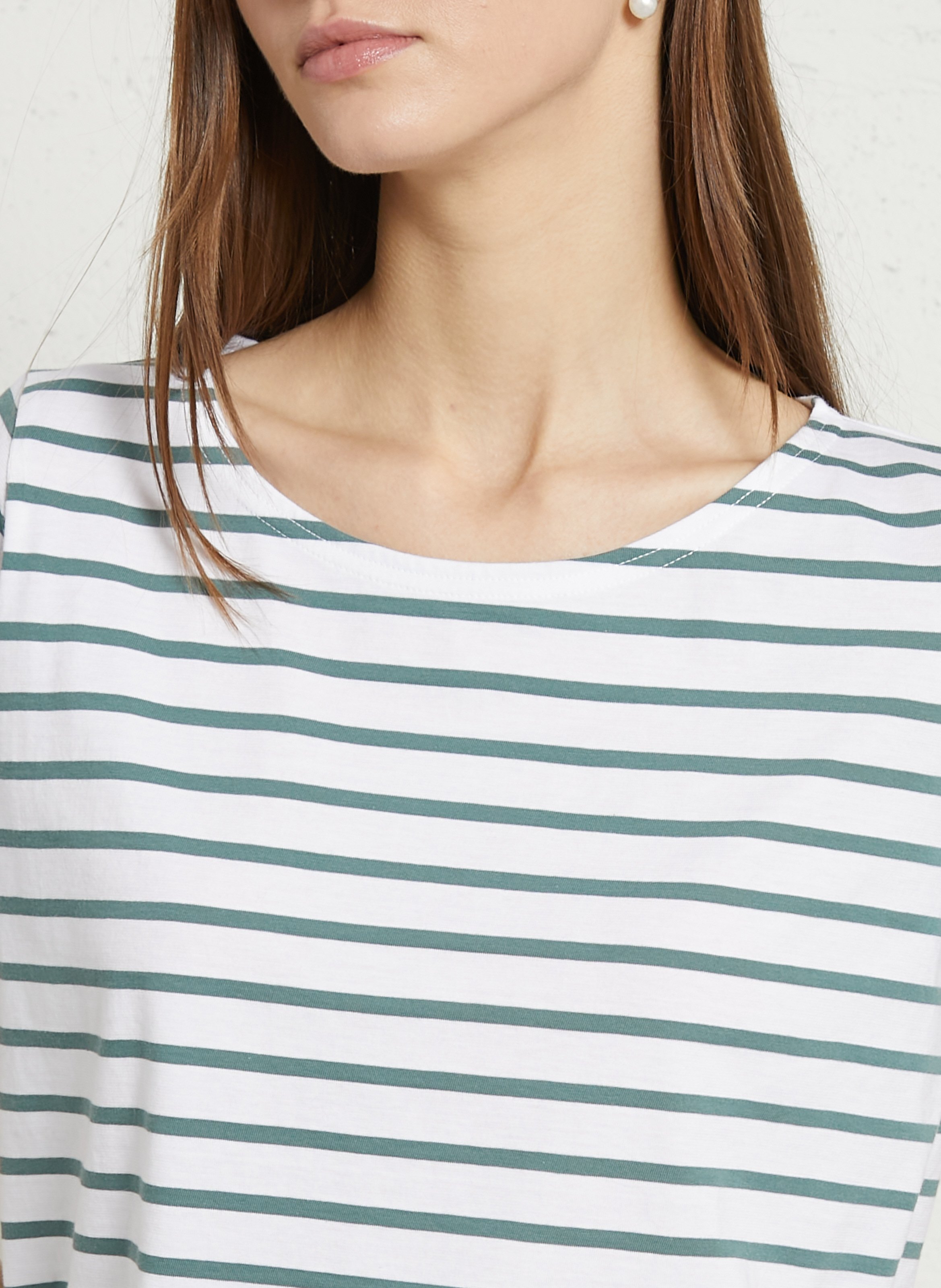 Gestreiftes T-Shirt aus leichter Baumwolle mit U-Boot-Ausschnitt ARMOR LUX Weiss