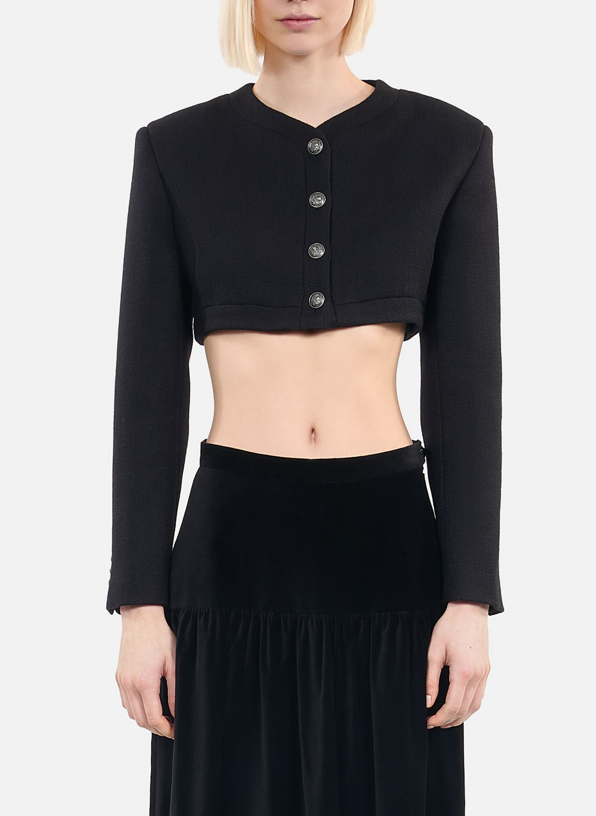 Rechte ronde hals vest van wol en katoenmix THE KOOPLES Zwart