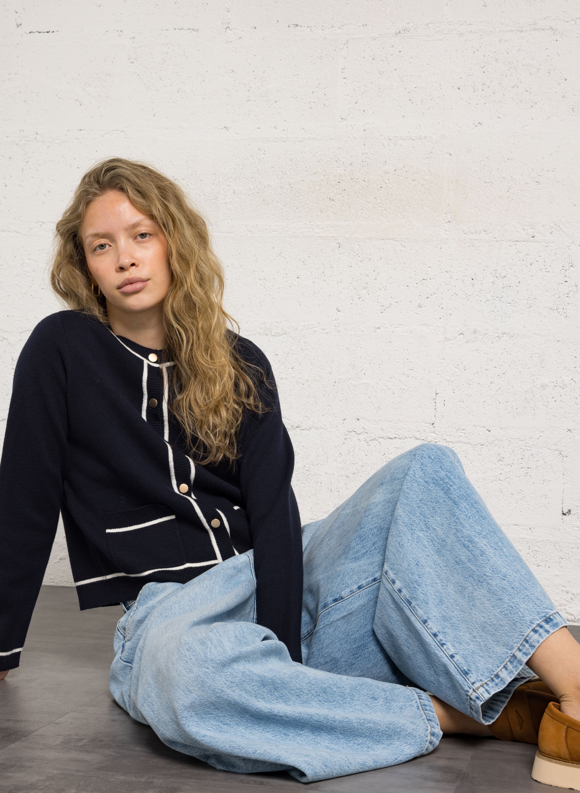 Straight round neck vest in cotton and wool SUD EXPRESS Blue