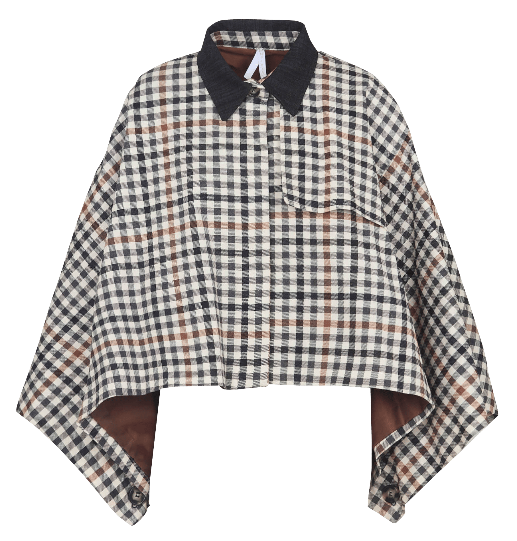 Checked Cape with Classic Collar IMPERIAL Beige