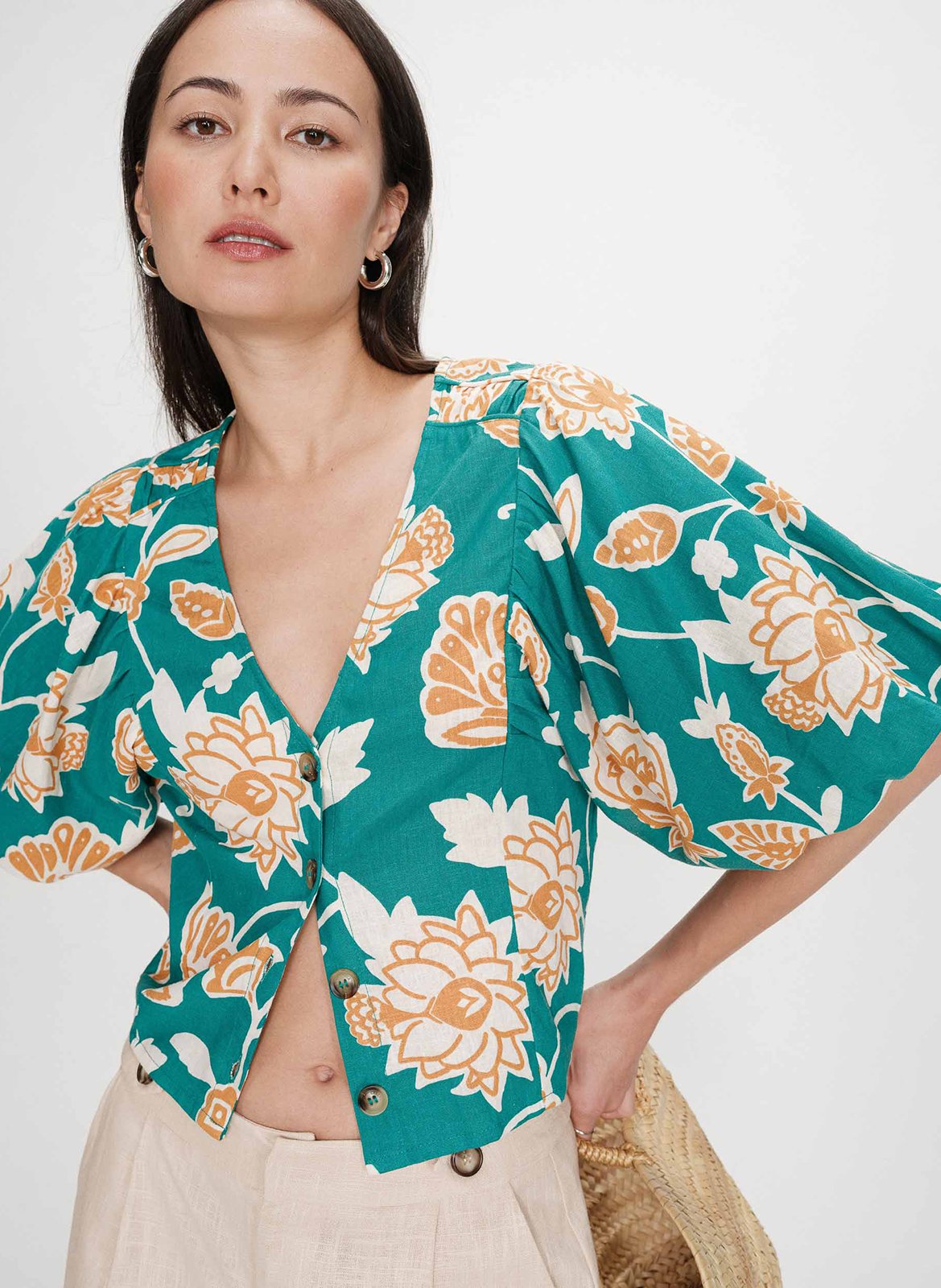 Top col v à imprimé floral GRACE ET MILA Vert