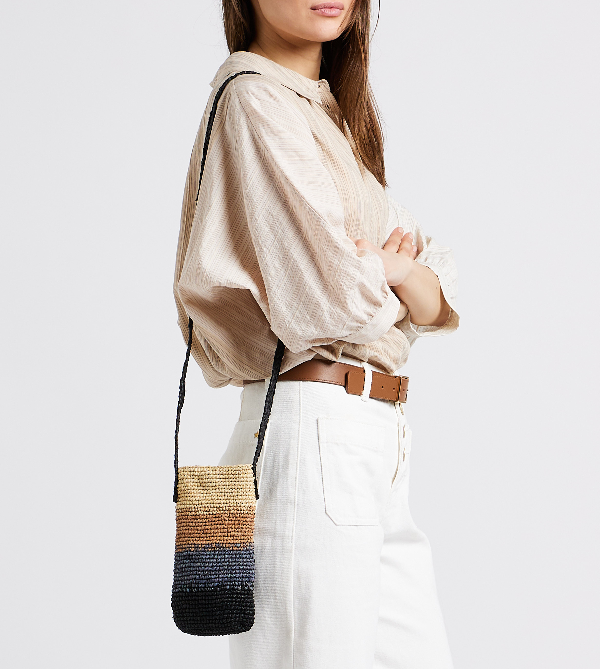 Porte téléphone rayé à bandoulière en raphia tressé CAMALYA Multicolore