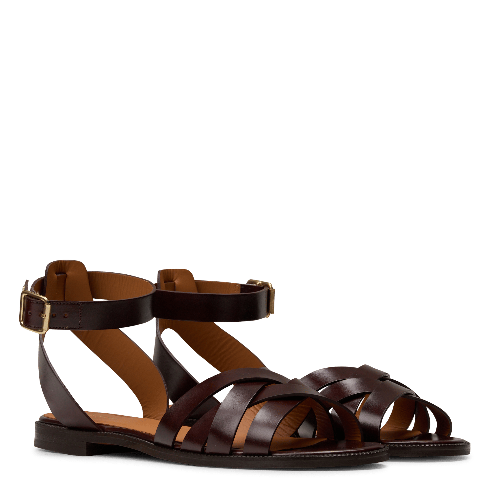 Sandales plates en cuir RIVECOUR Marron