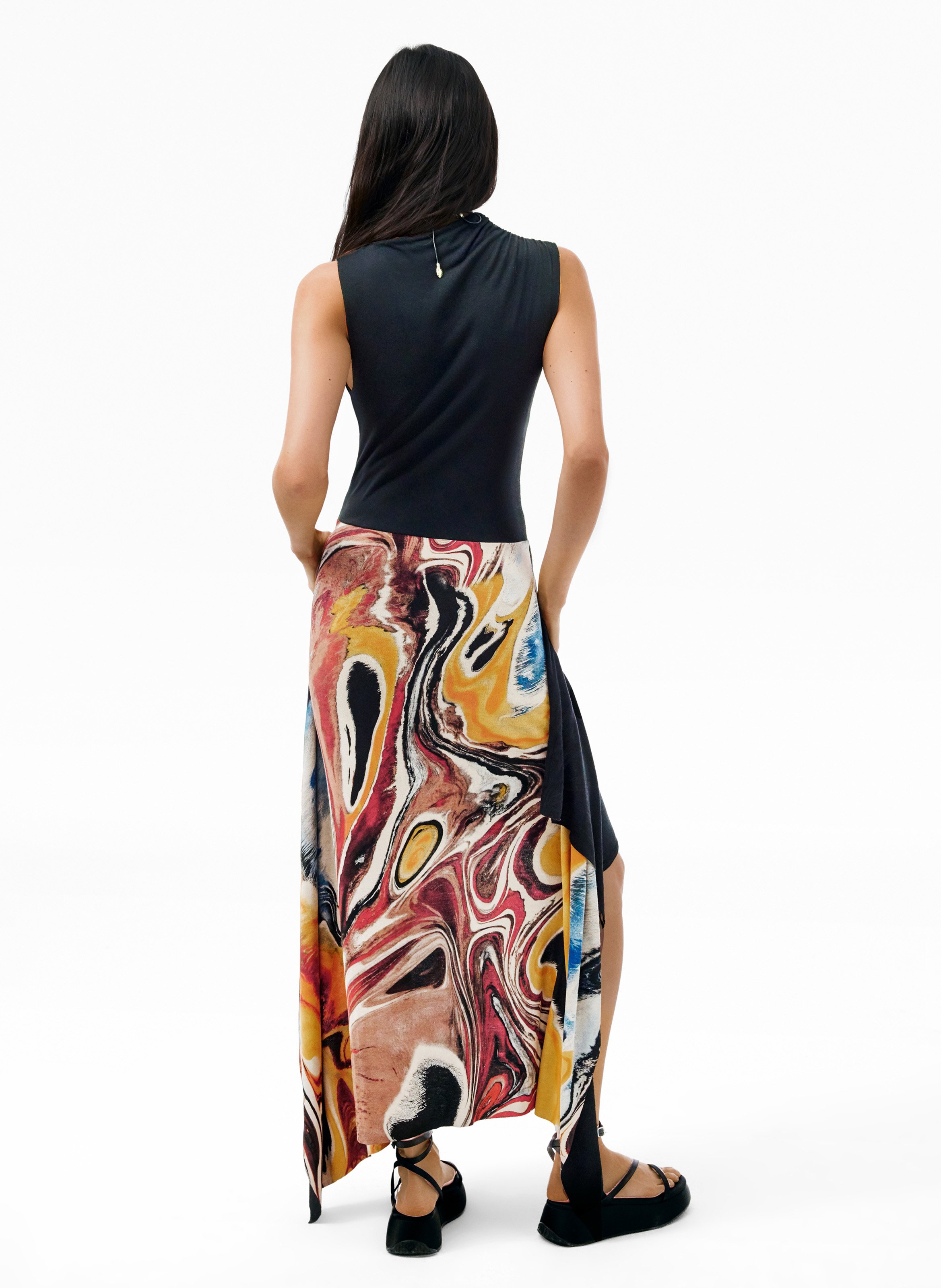 Halflange jurk met ronde hals en print DESIGUAL Zwart