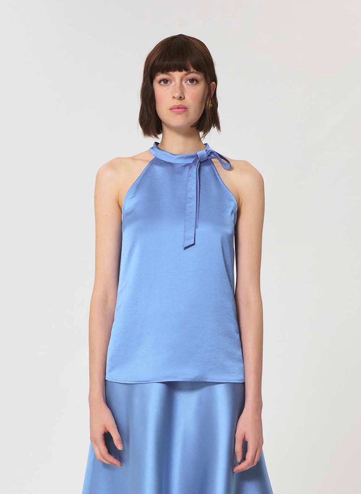 Top sans manches à nœud en satin TARA JARMON