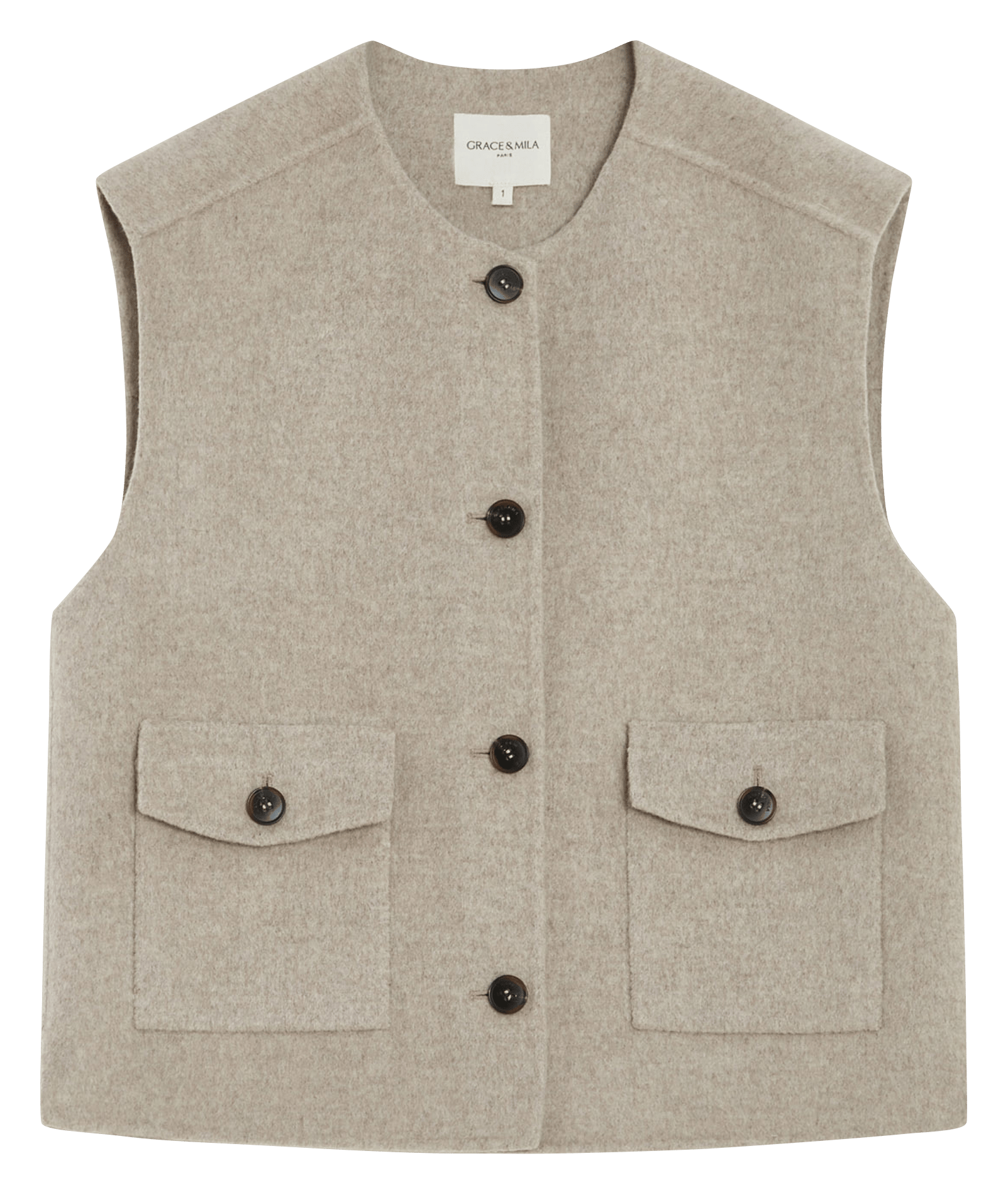 Veste sans manches ample en laine mélangée GRACE ET MILA Beige