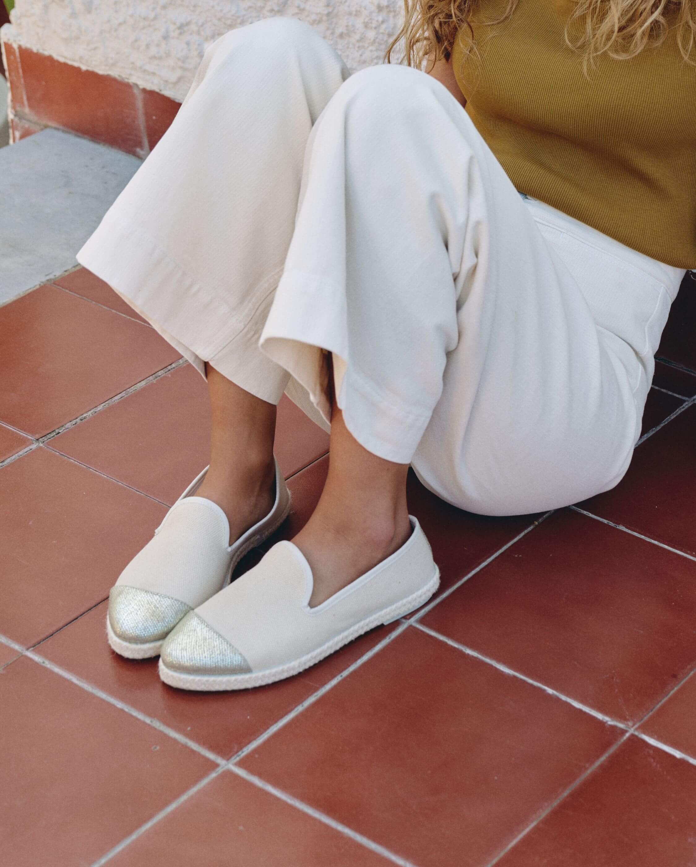 Women's espadrilles, recycled cotton, ivory gold ANGARDE White