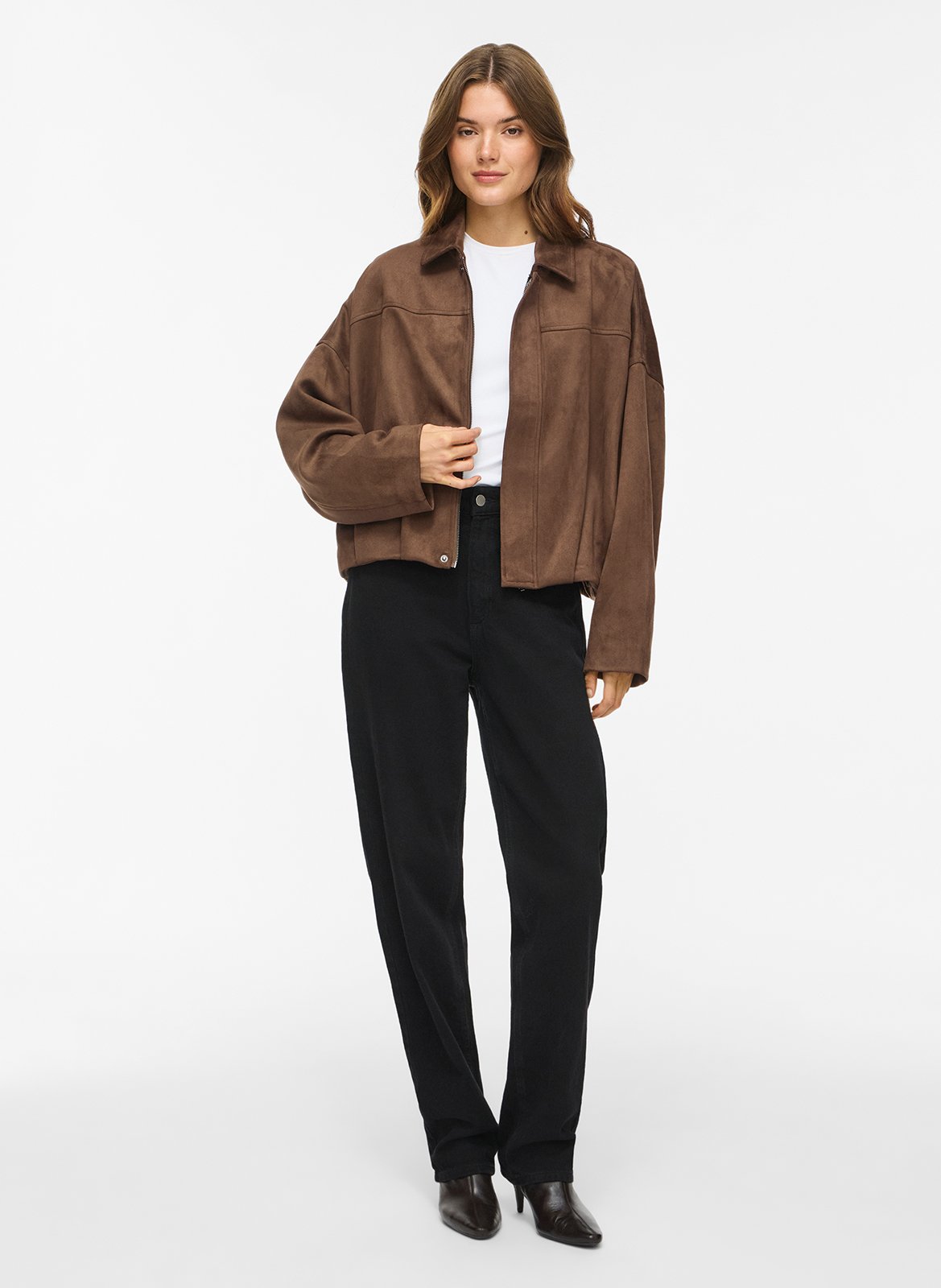Short zip-up suede jacket VILA Brown