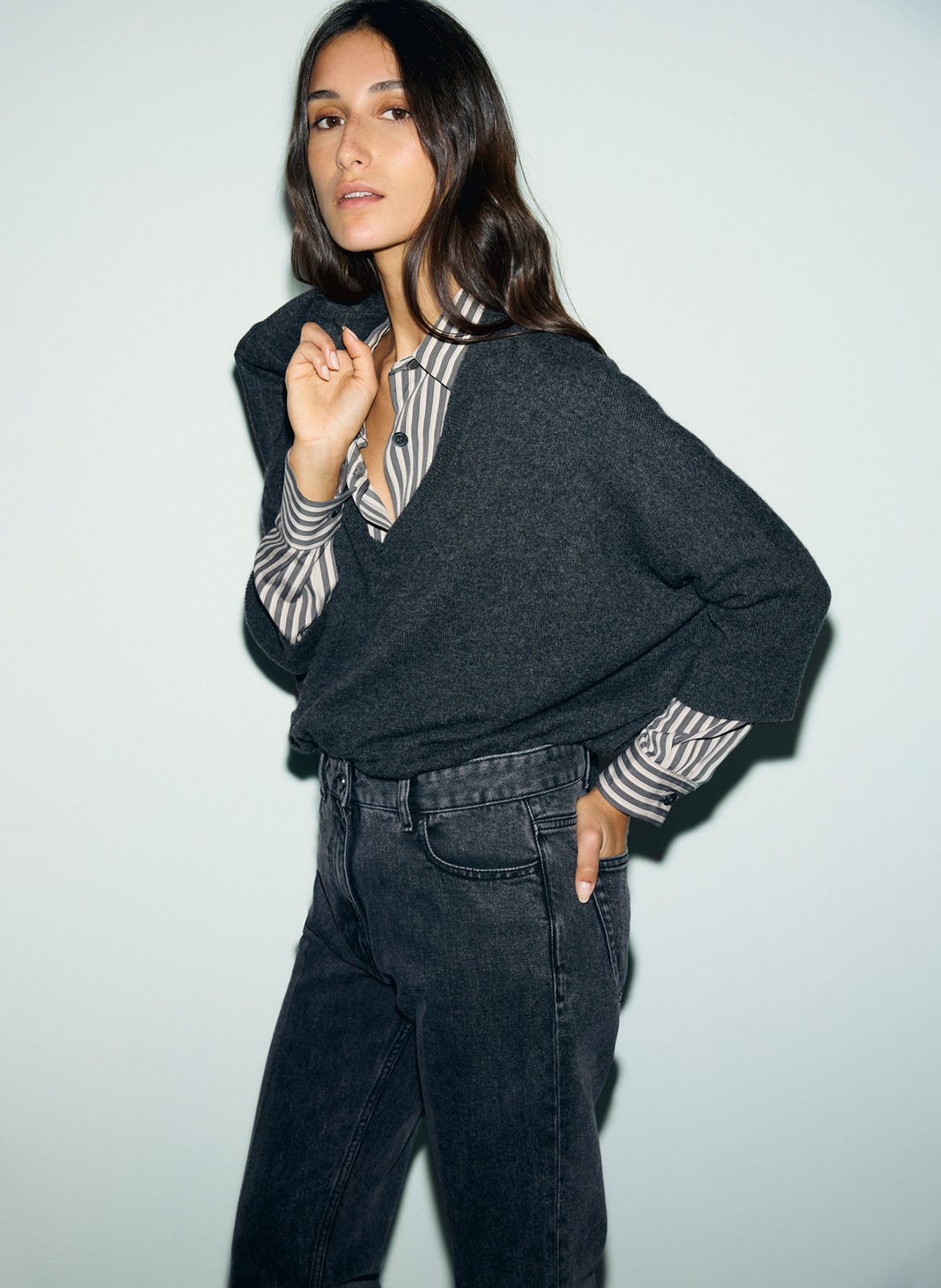 Pull ample col v en cachemire GERARD DAREL Gris