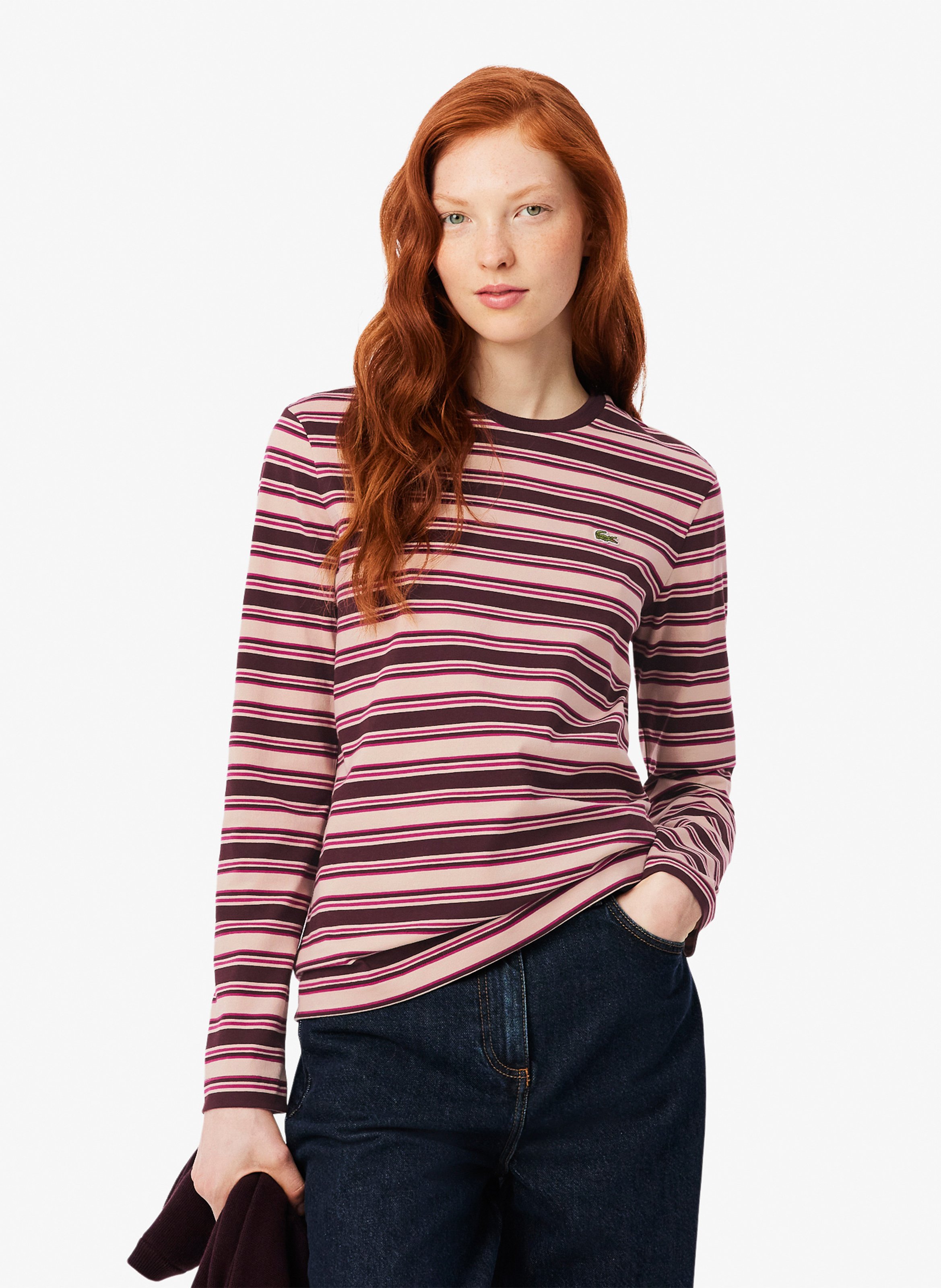 Gerader Rundhalsstreifen-T-Shirt aus Baumwolle LACOSTE