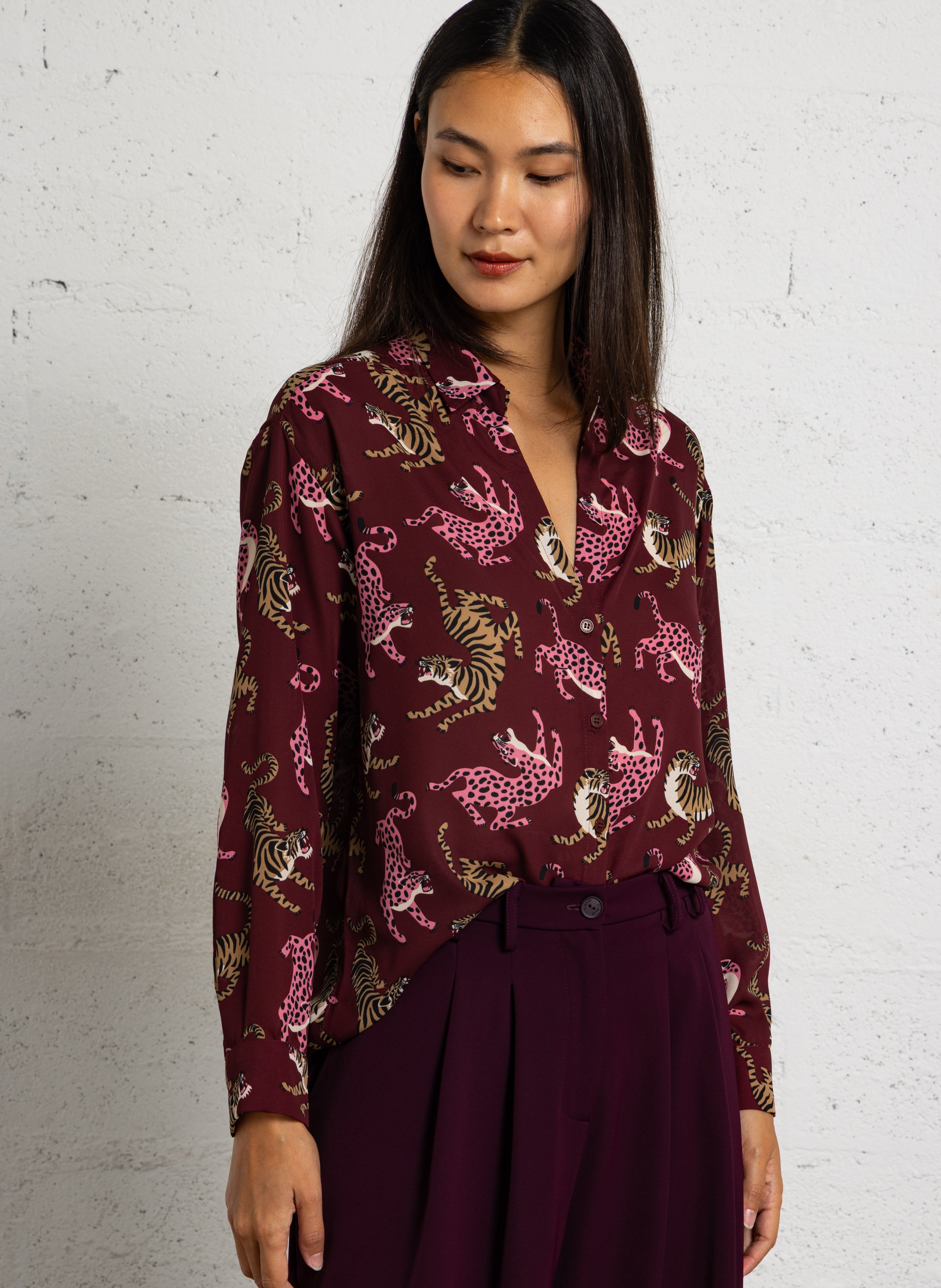 Chemise droite col classique imprimée LE TEMPS DES CERISES Rouge